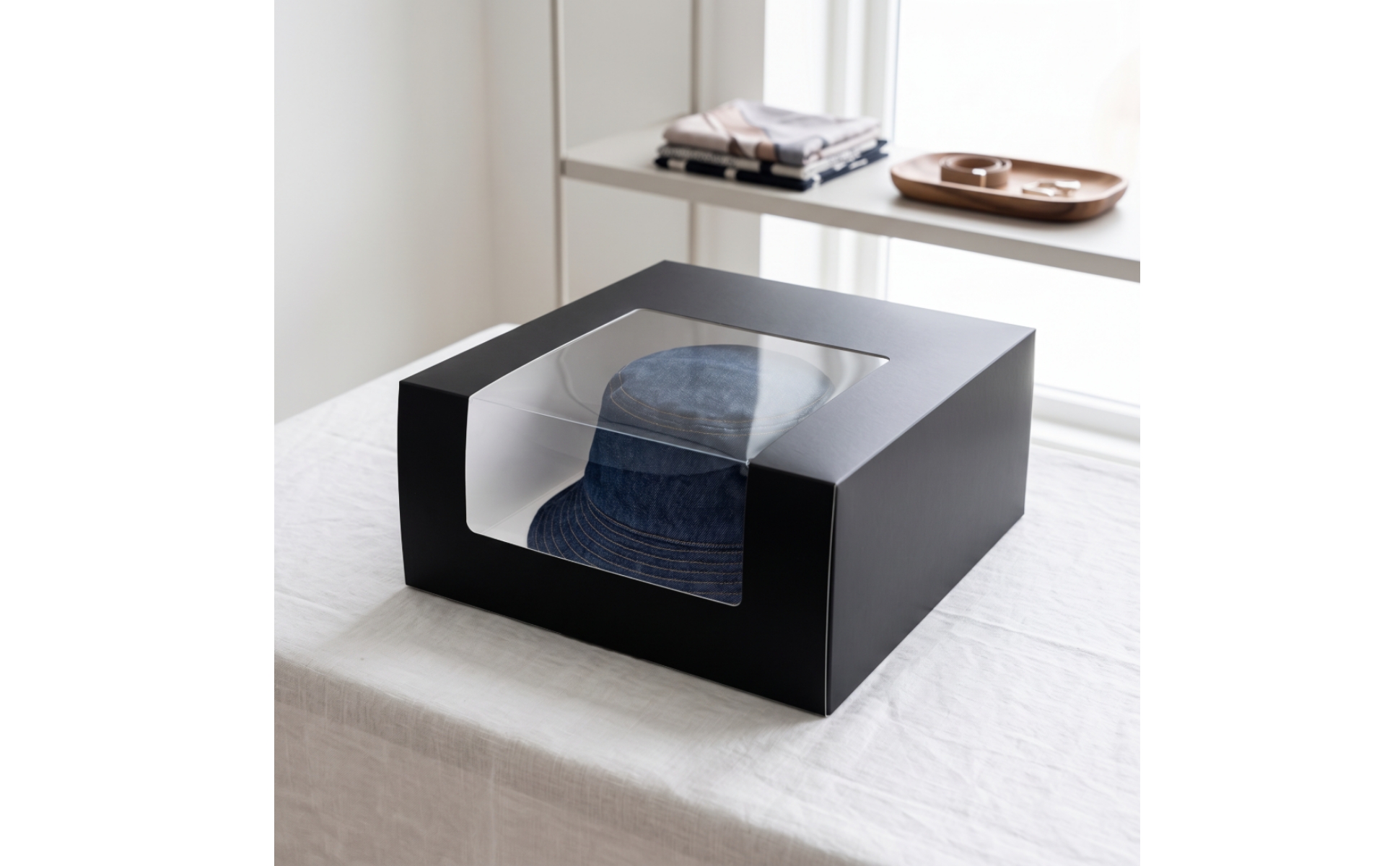 Hat Box with Window Compact Paperboard Hat Box Minimalist for Retail Display