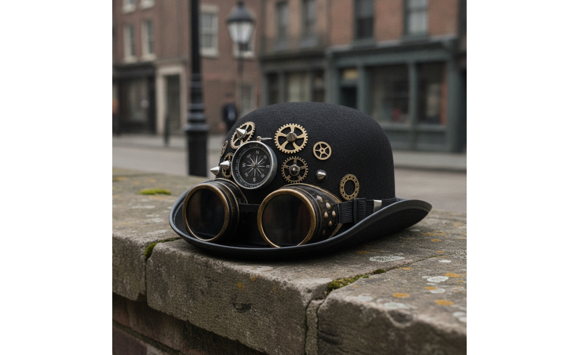 Steampunk Top Hat Felt Top Hat with Goggles Black for Cosplay, Halloween, Adults
