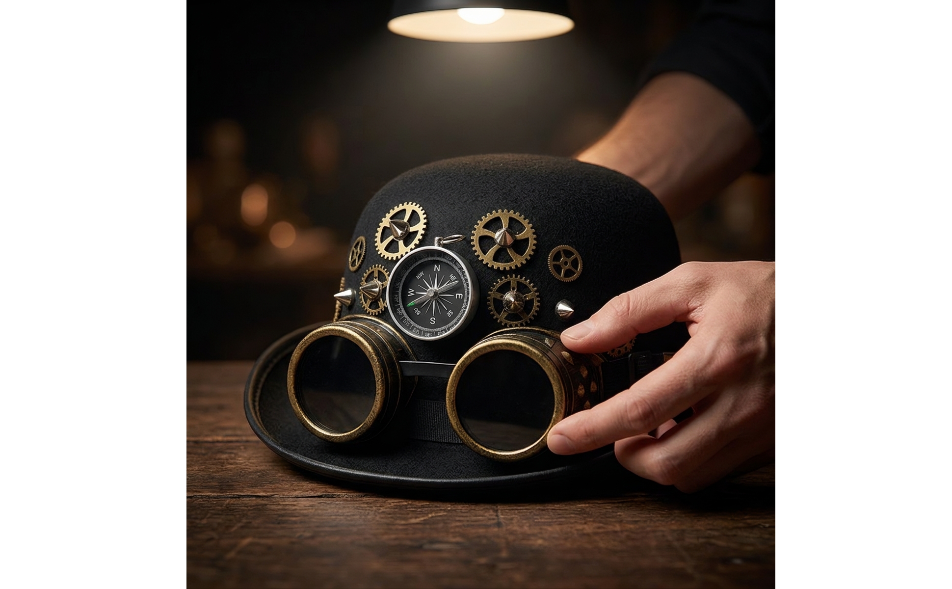 Steampunk Top Hat Felt Top Hat with Goggles Black for Cosplay, Halloween, Adults