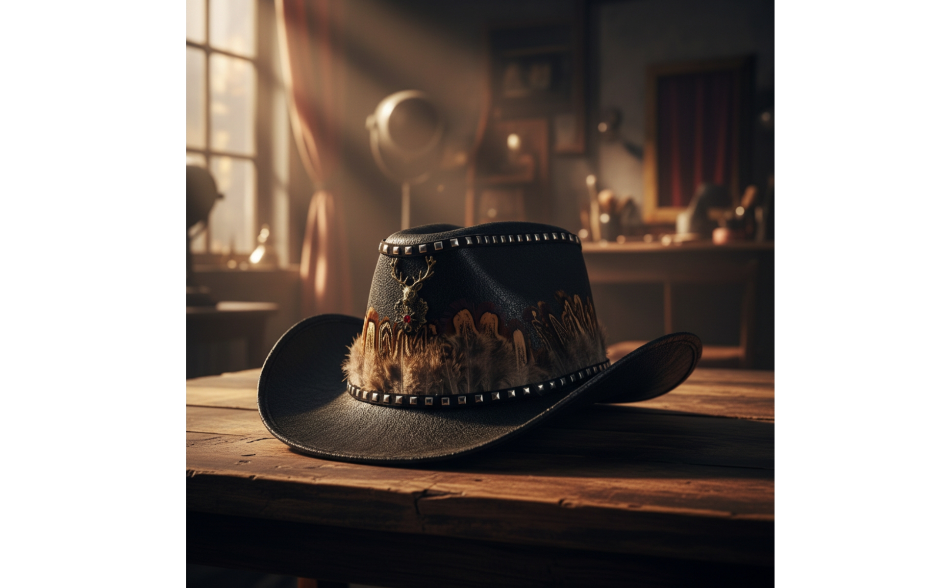 Cappello da Cowboy con Penna Vintage Cappello Western in Ecopelle Ribelle