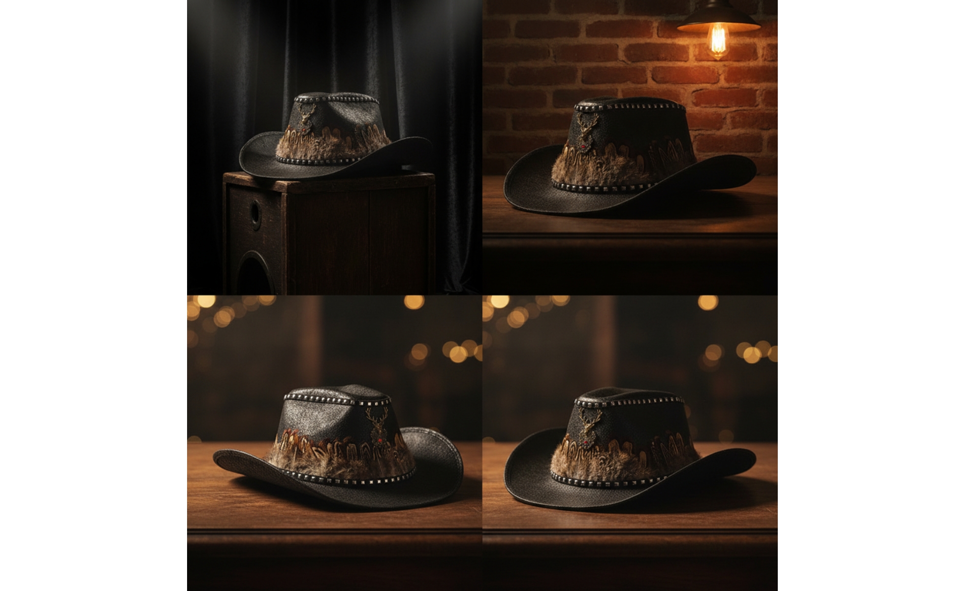 Cappello da Cowboy con Penna Vintage Cappello Western in Ecopelle Ribelle