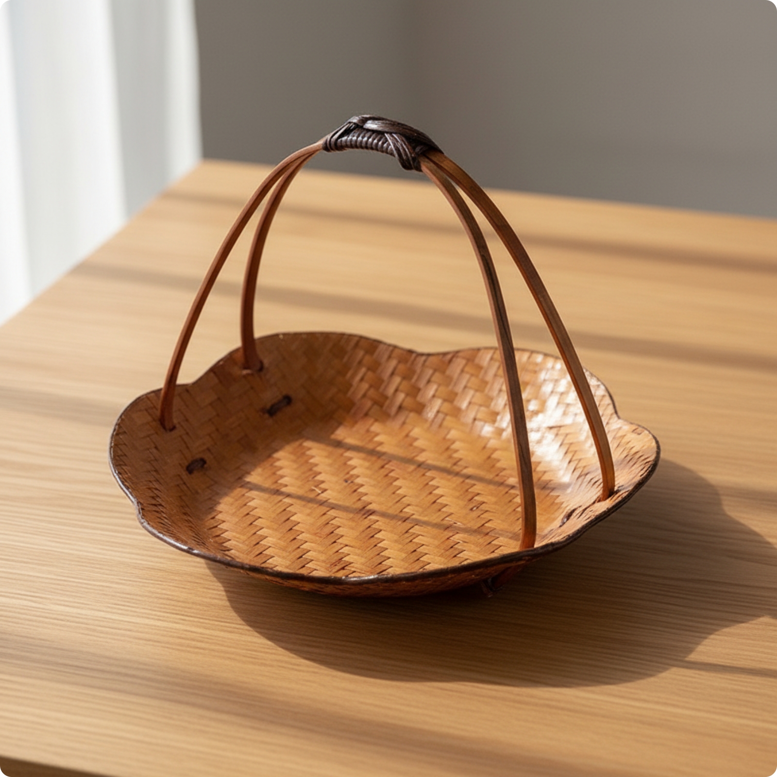 Bamboo Woven Basket Tray Natural Bamboo Tray with Handle Decorative for Hosts