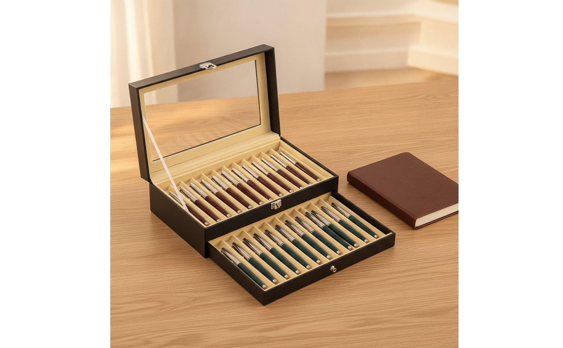 Organisateur de Stylos avec Vitrine Double Couche pour Bureau, Collectionneurs