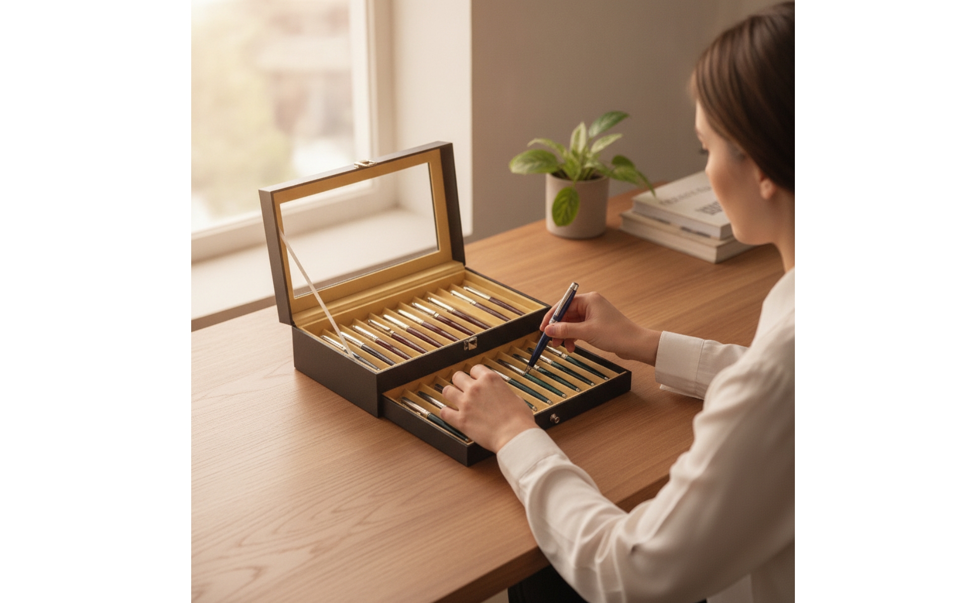 Organisateur de Stylos avec Vitrine Double Couche pour Bureau, Collectionneurs