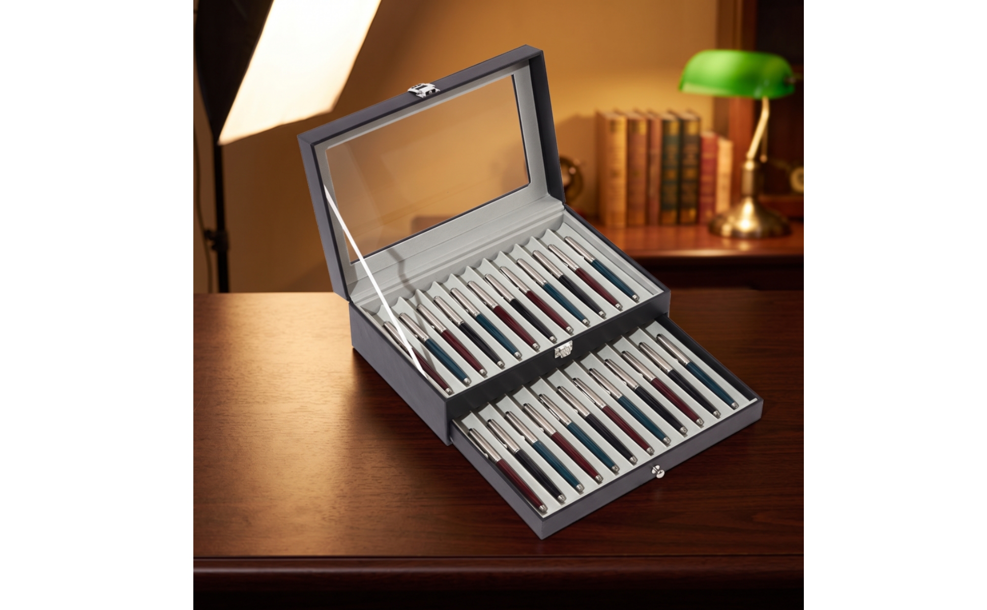 Organisateur de Stylos avec Vitrine Double Couche pour Bureau, Collectionneurs