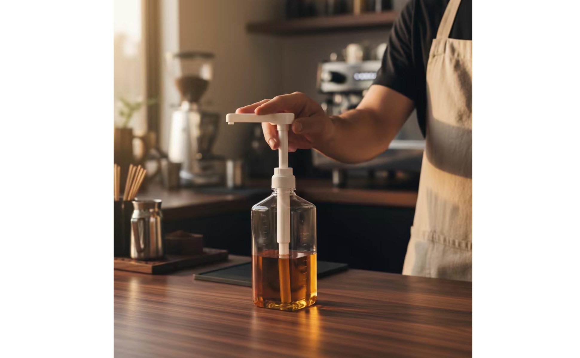 Syrup Bottle with Pump Clear Plastic Bottle with Pump Graduated for Home Kitchen