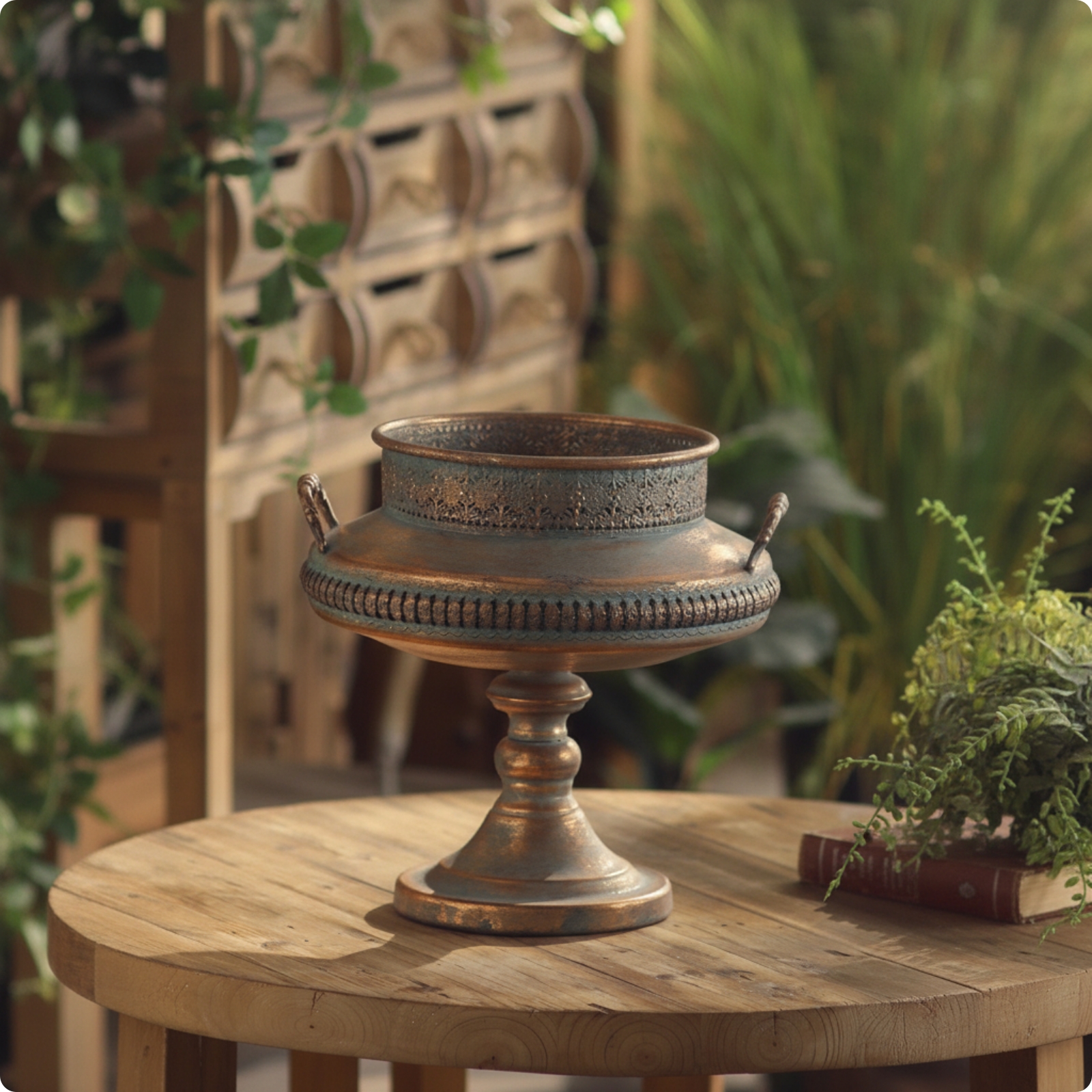 Metal Planter Ribbed Urn Planter Rustic for Tabletop, Decorators, Florists