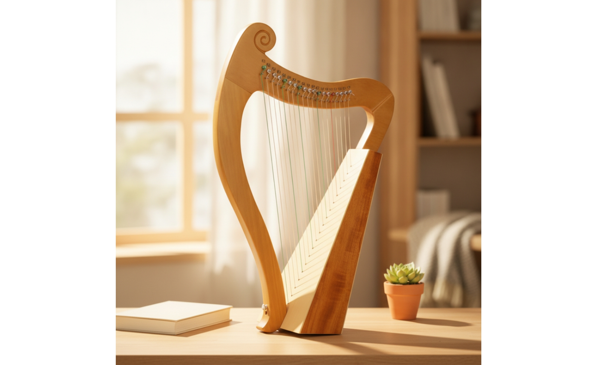 19-String Lyre Harp Natural Wood 19-String Lyre Polished for Beginners, Students