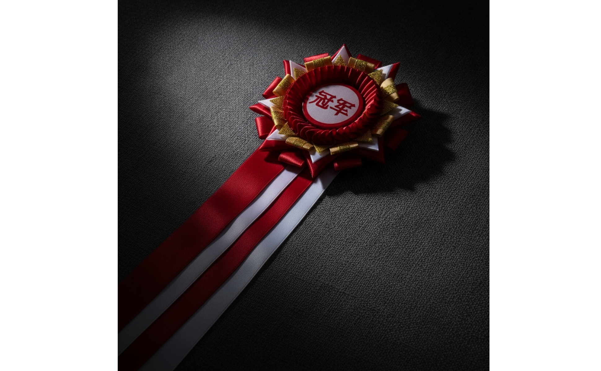 Ribbon Award Badge Golden Rim Rosette Badge with Ribbon Tails Layered