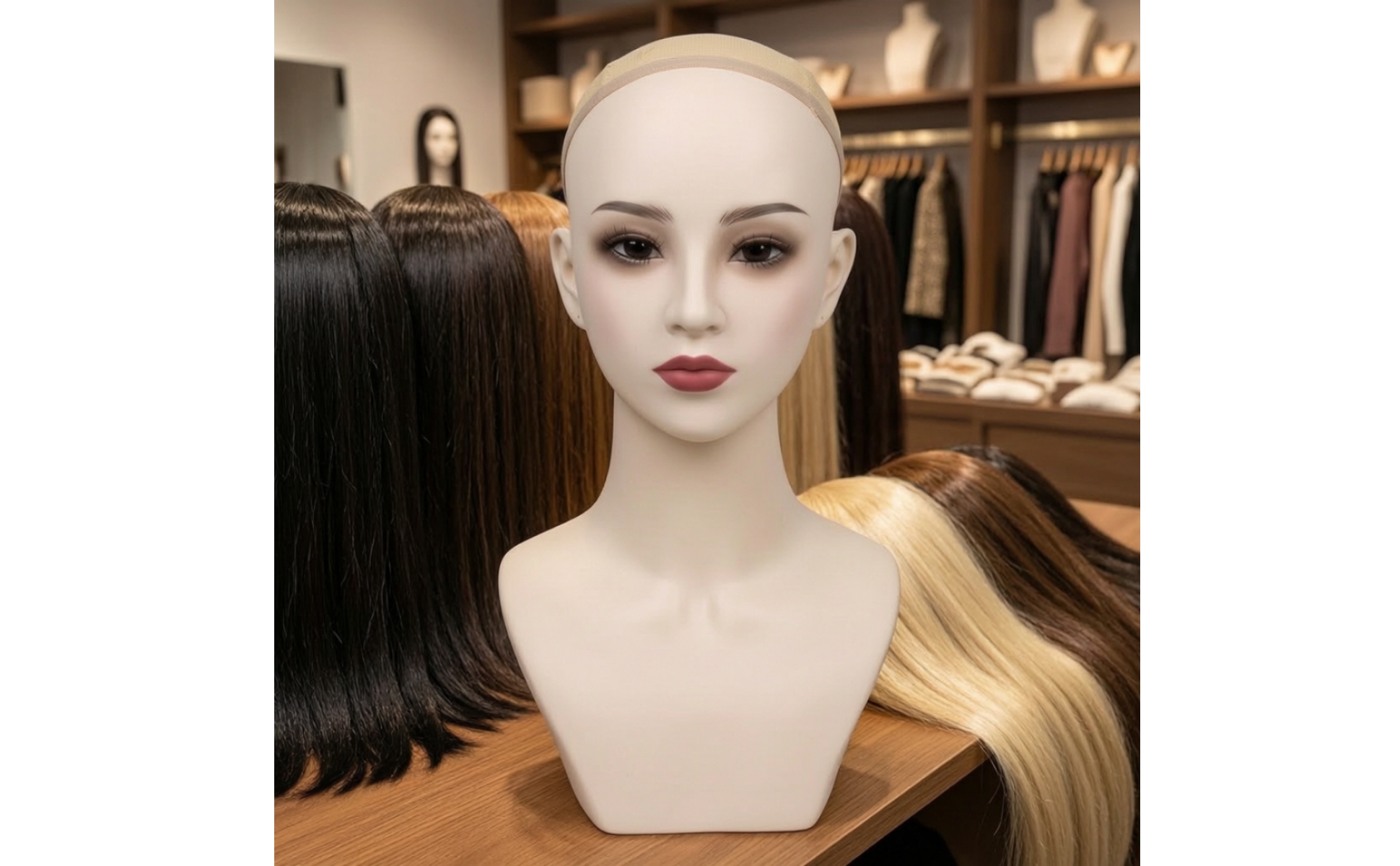Mannequin Head with Shoulders Realistic Hairpiece Head Female for Salons