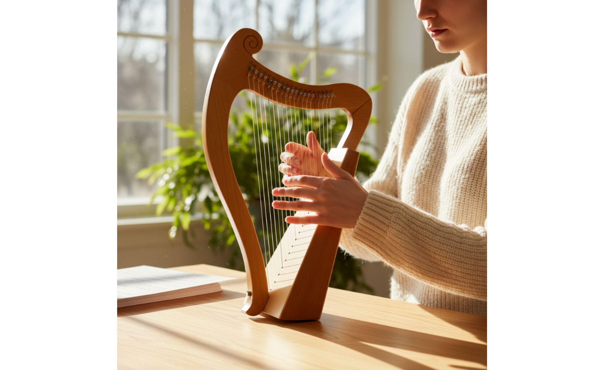 19-String Lyre Harp Natural Wood 19-String Lyre Polished for Beginners, Students