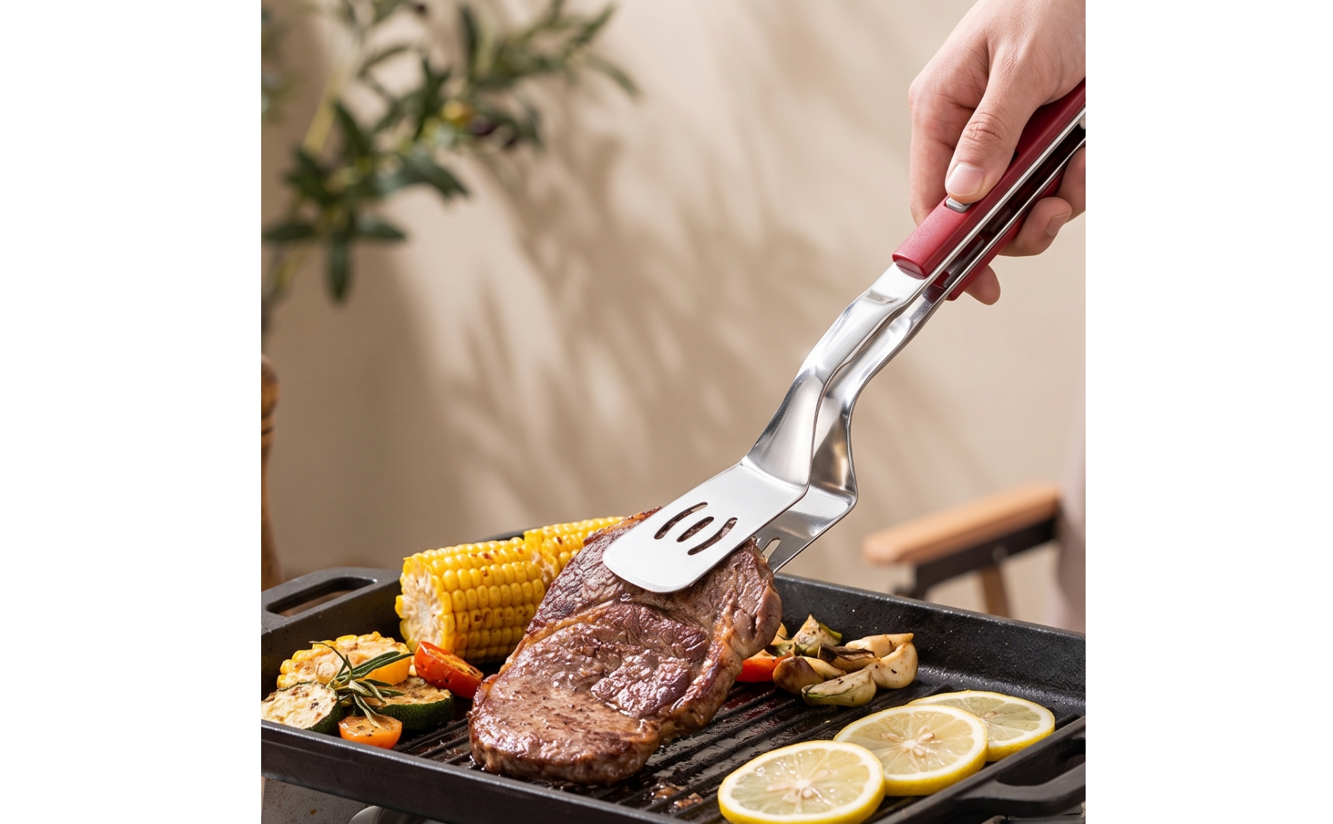 Bratenzange mit Schiebeverschluss Rostfrei Kochzange aus Edelstahl für Barbecue