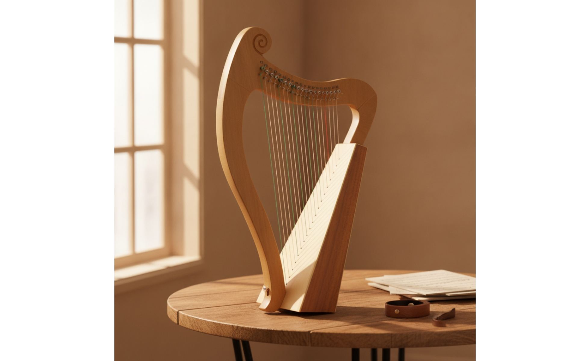 19-String Lyre Harp Natural Wood 19-String Lyre Polished for Beginners, Students