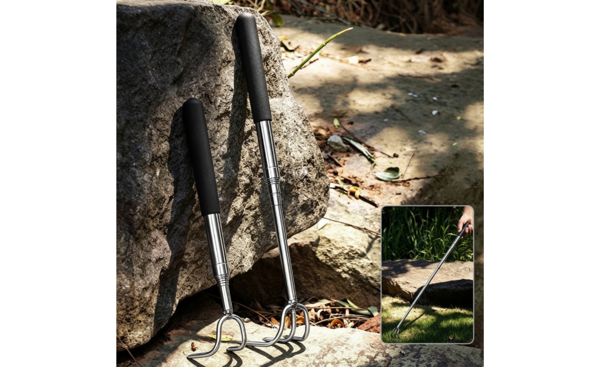 Telescopic Garden Rake Stainless Steel Telescoping Hand Rake Extendable