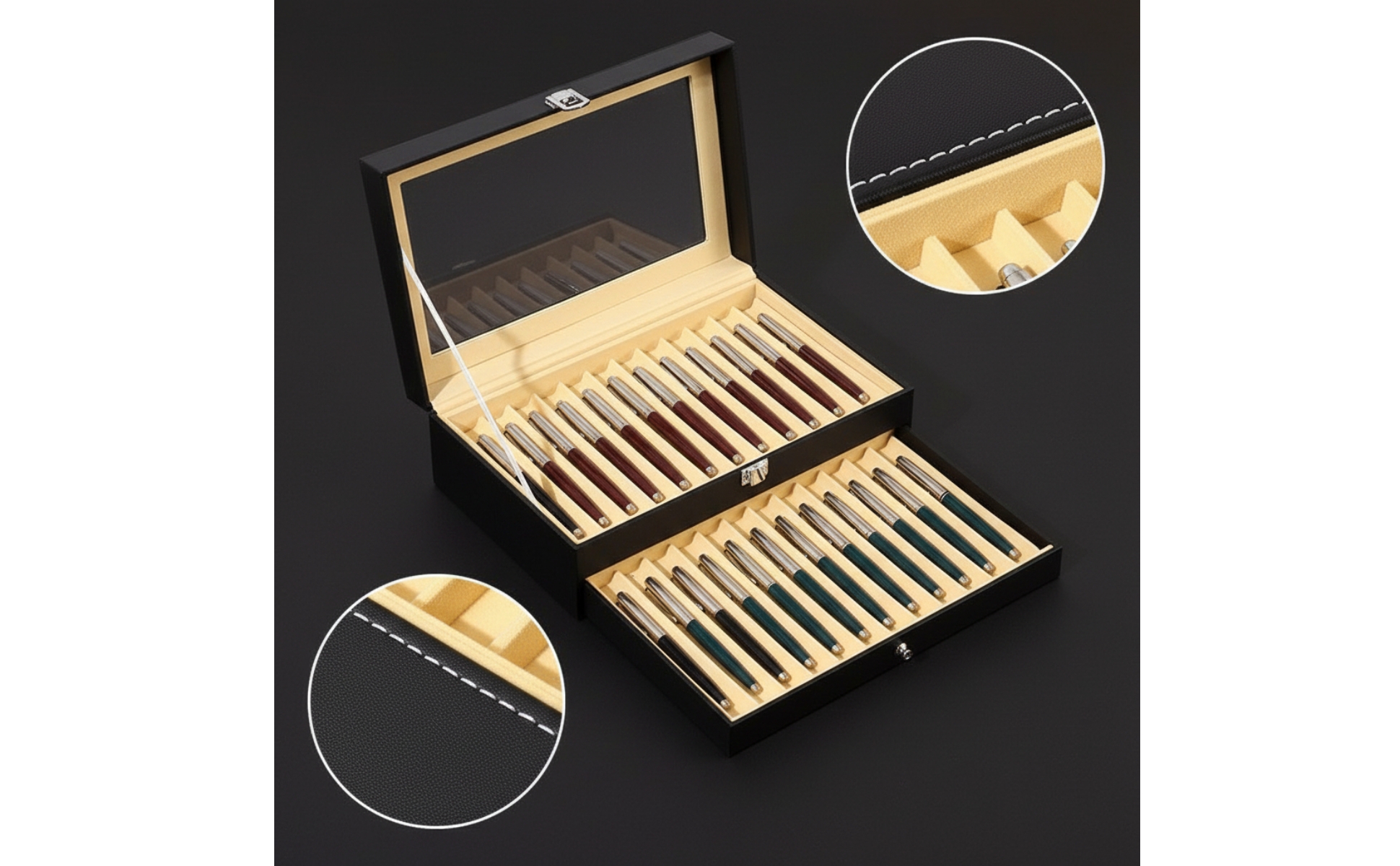 Organisateur de Stylos avec Vitrine Double Couche pour Bureau, Collectionneurs
