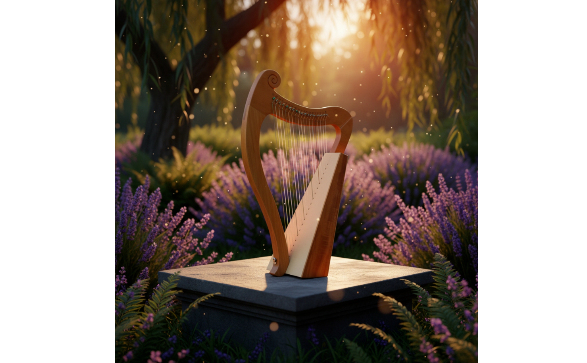 19-String Lyre Harp Natural Wood 19-String Lyre Polished for Beginners, Students