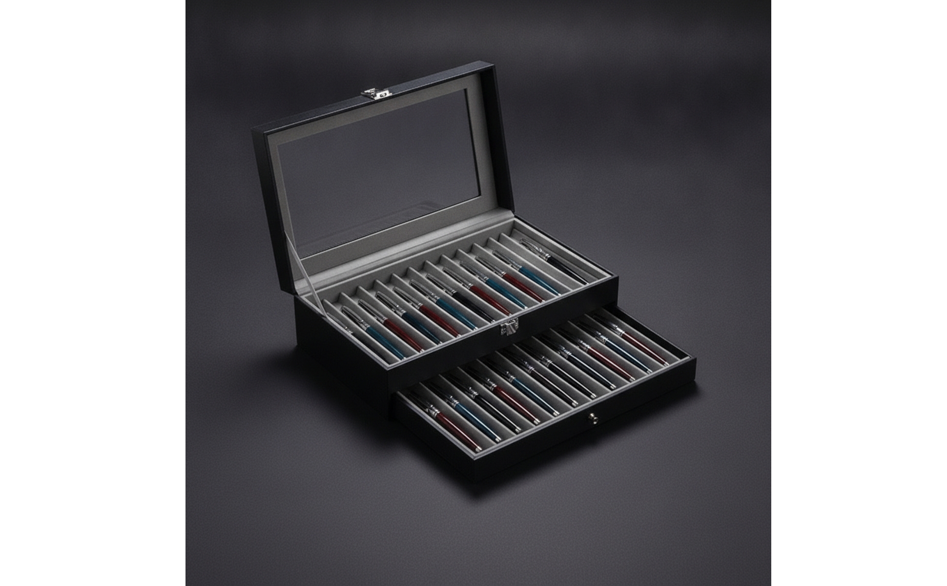 Organisateur de Stylos avec Vitrine Double Couche pour Bureau, Collectionneurs