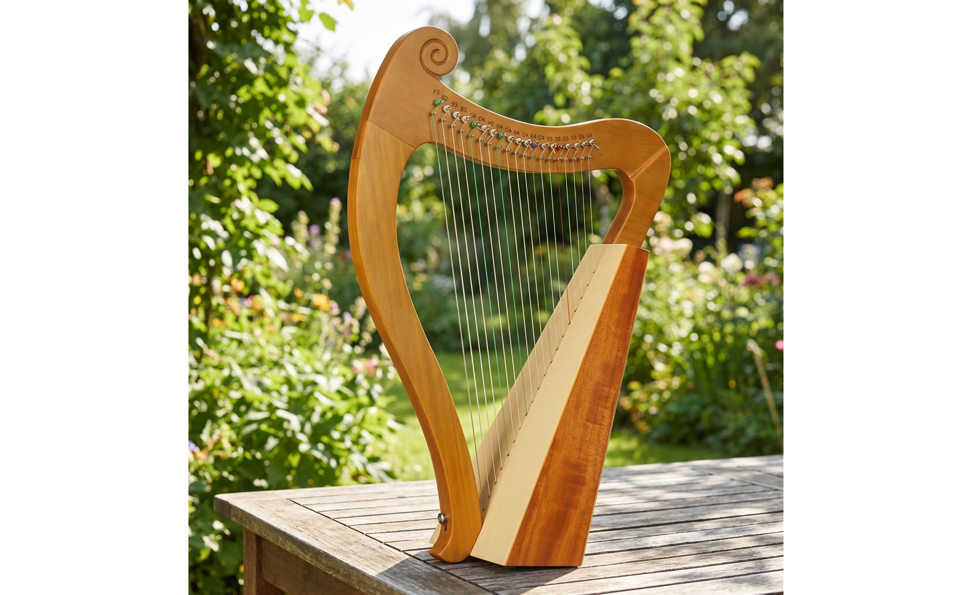 19-String Lyre Harp Natural Wood 19-String Lyre Polished for Beginners, Students
