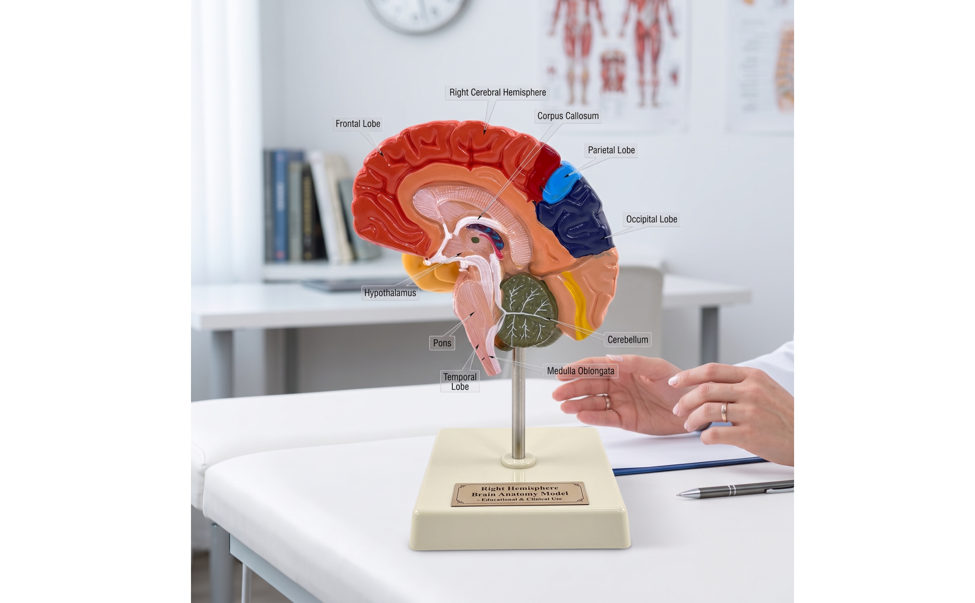 Cerebral Hemisphere Model Anatomical Half Brain Model Color-Coded for Laboratory