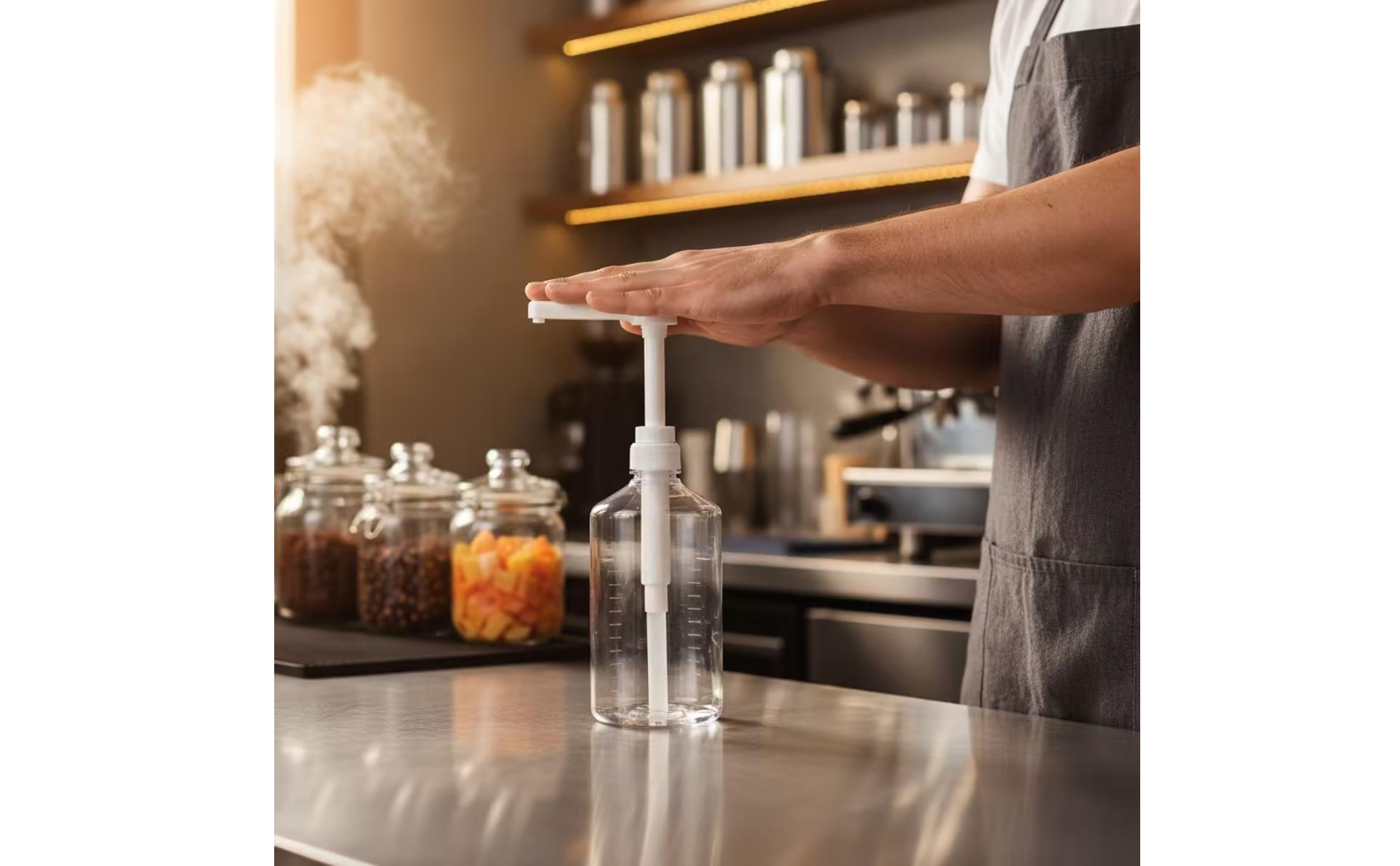 Syrup Bottle with Pump Clear Plastic Bottle with Pump Graduated for Home Kitchen