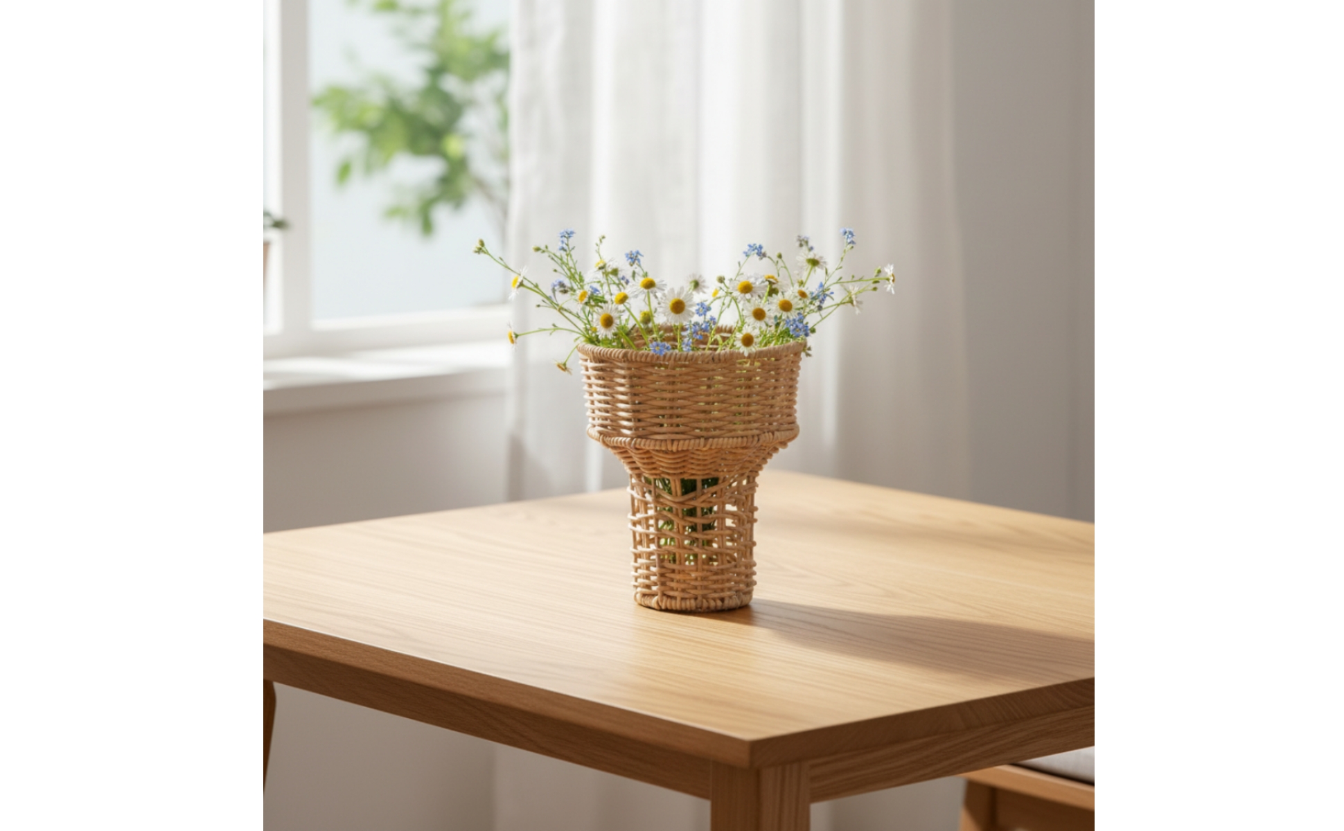 Pedestal Basket Woven Basket with Stem Artisanal for Wedding Decor, Florists