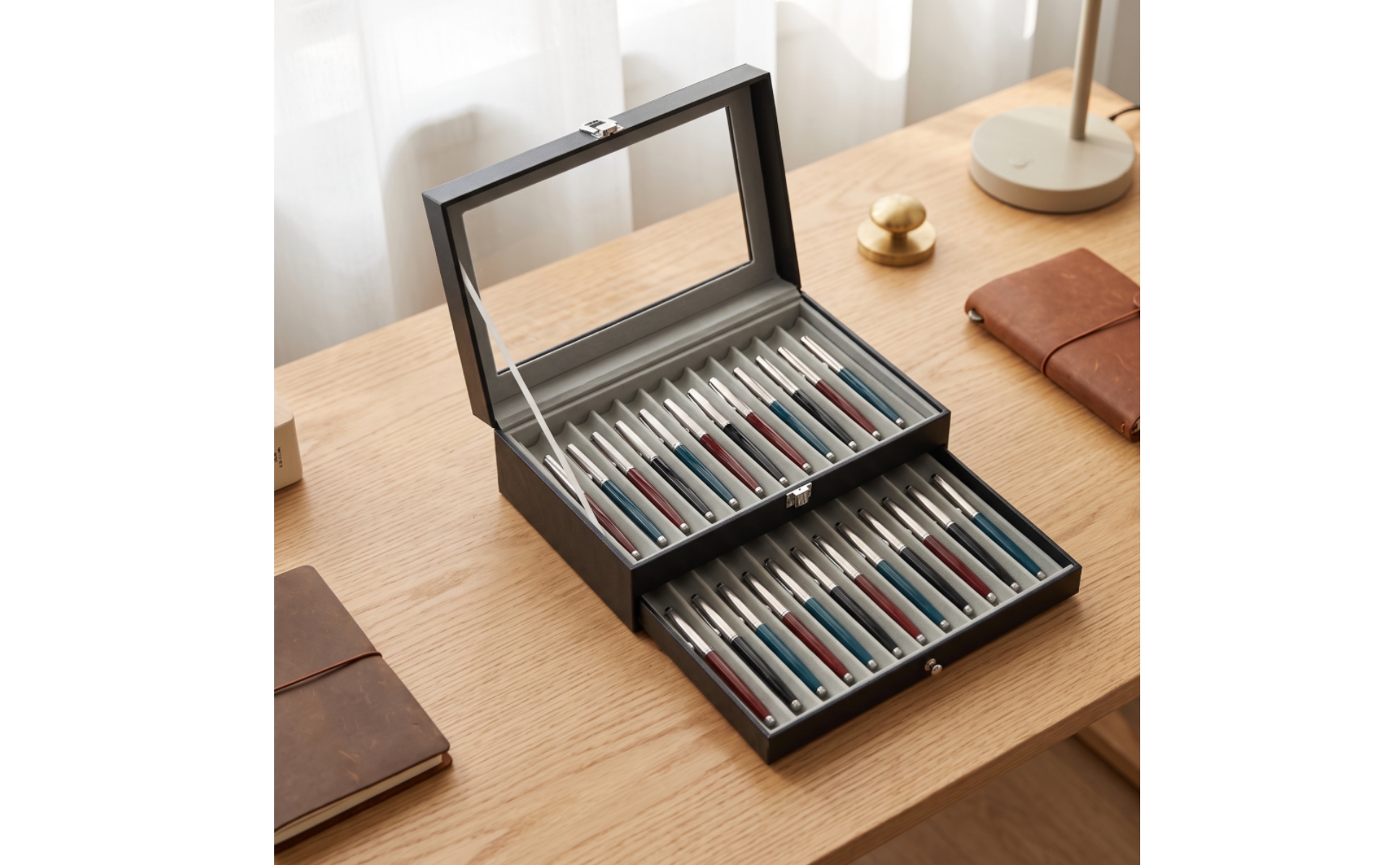 Organisateur de Stylos avec Vitrine Double Couche pour Bureau, Collectionneurs