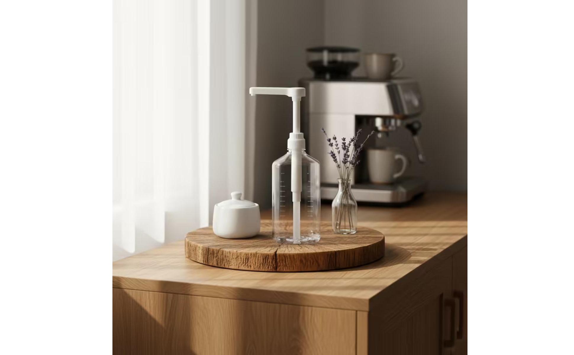 Syrup Bottle with Pump Clear Plastic Bottle with Pump Graduated for Home Kitchen