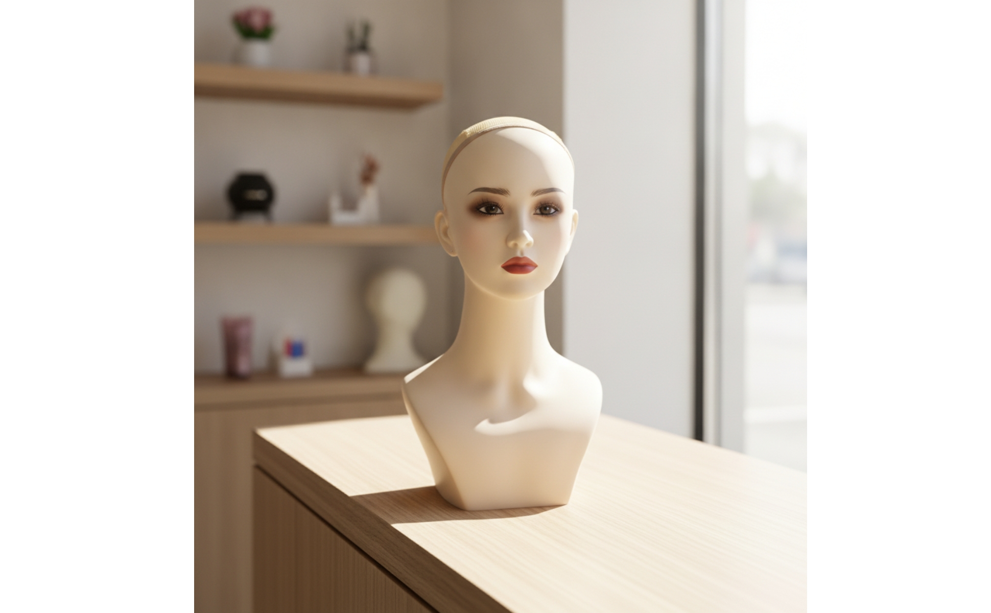Mannequin Head with Shoulders Realistic Hairpiece Head Female for Salons