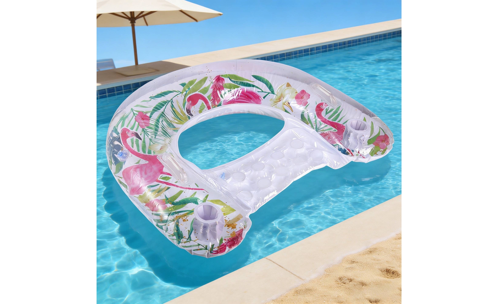 Poolsessel mit Rückenlehne aufblasbar Pool-Sessel mit Getränkehalter bequem