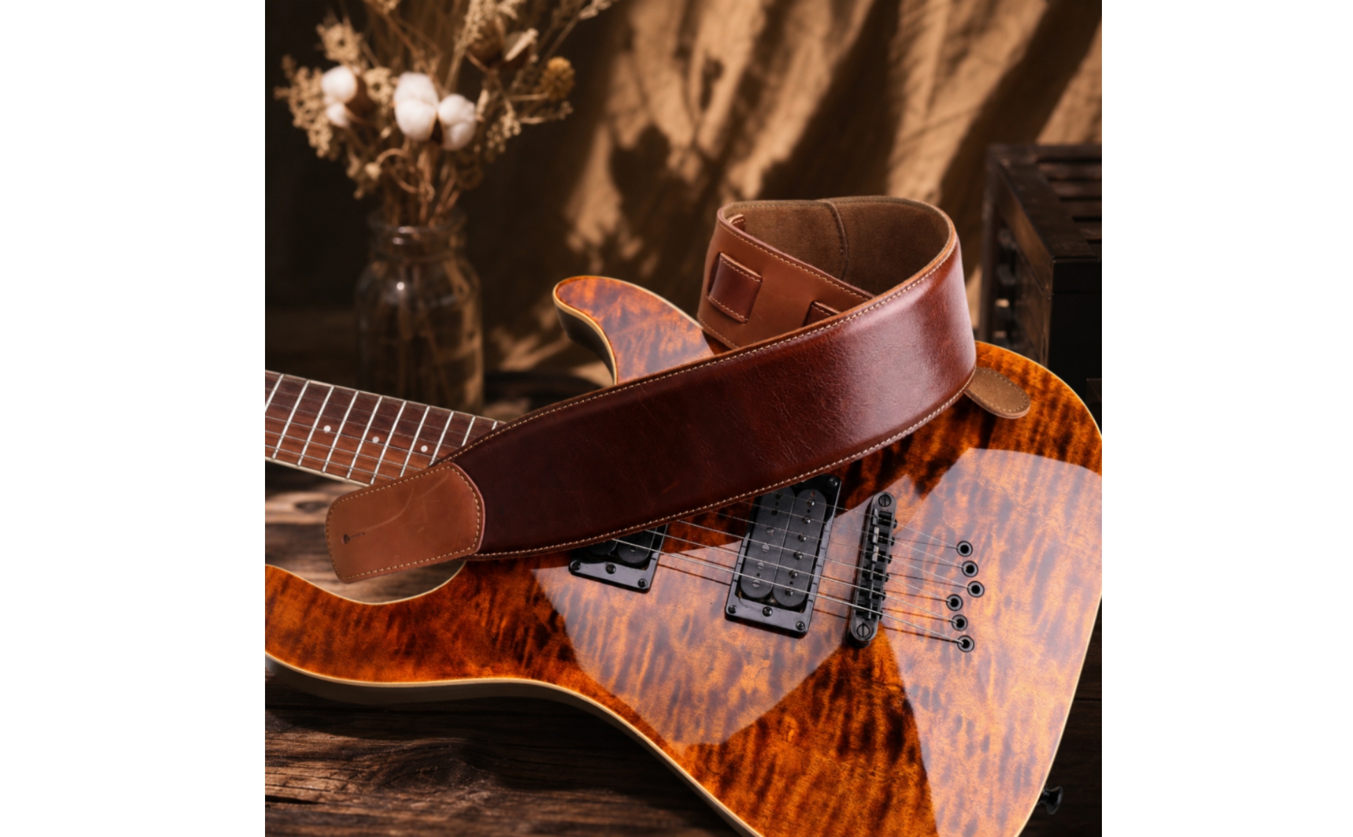 Genuine Leather Guitar Strap Wide Leather Guitar Strap Adjustable for Guitarists