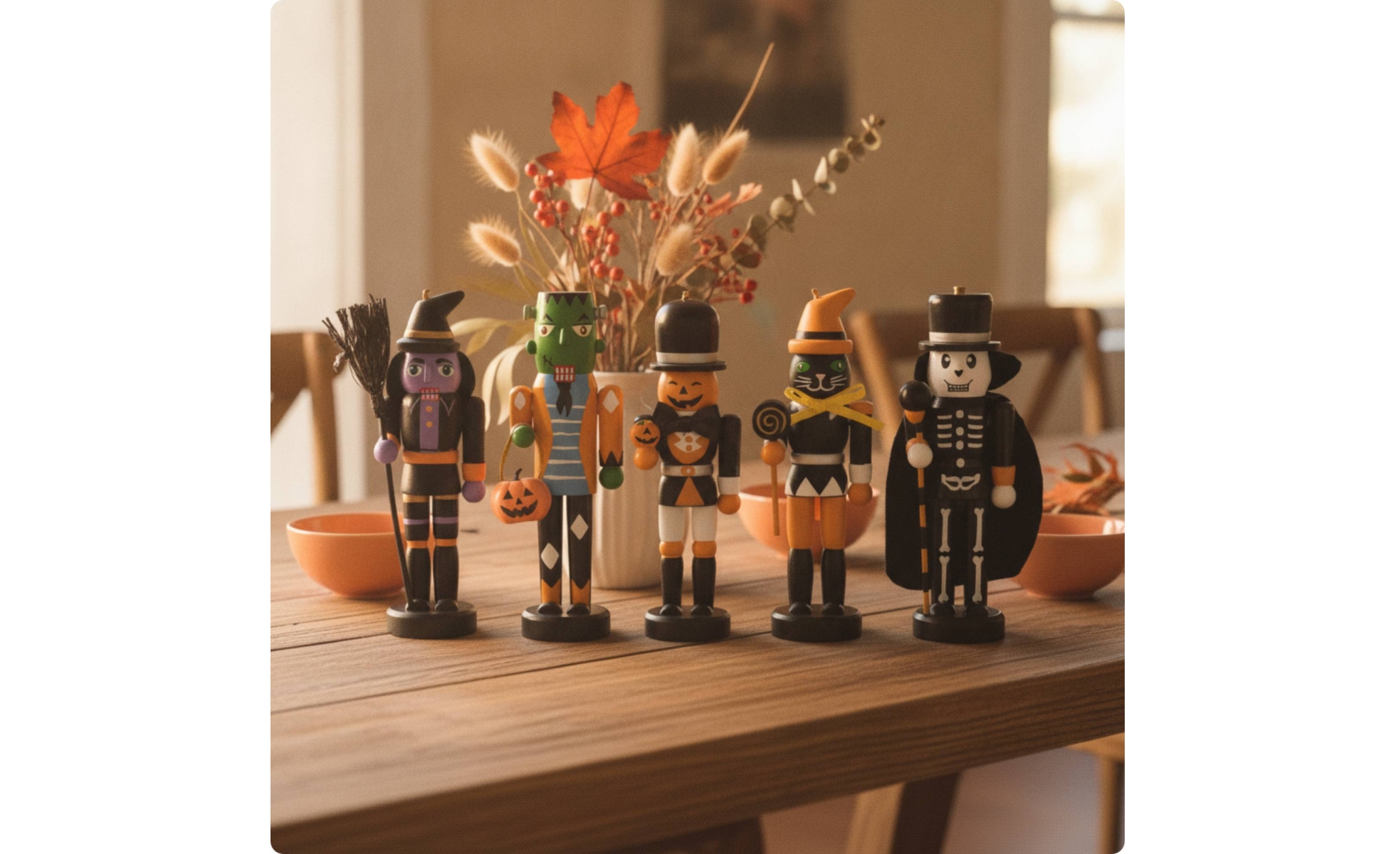 5 Pieces Halloween Nutcrackers Miniature Nutcracker Figure with Round Base