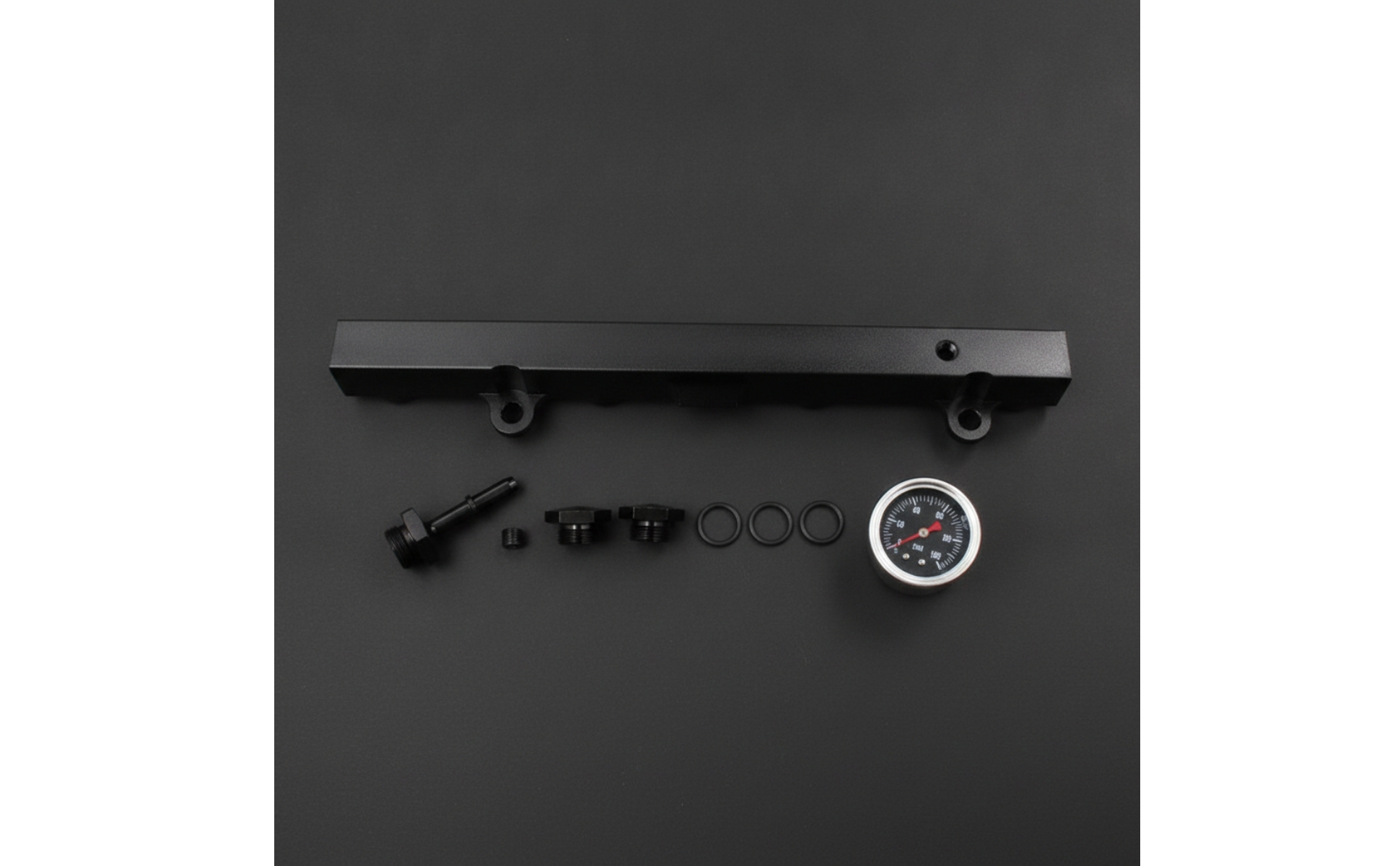 Fuel Rail with Gauge and Fittings Black Fuel Rail with Fittings Aluminum