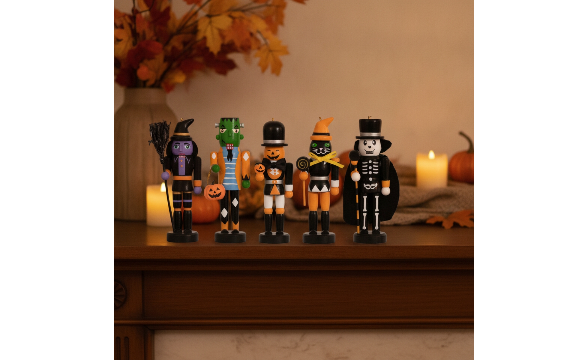 5 Pieces Halloween Nutcrackers Miniature Nutcracker Figure with Round Base