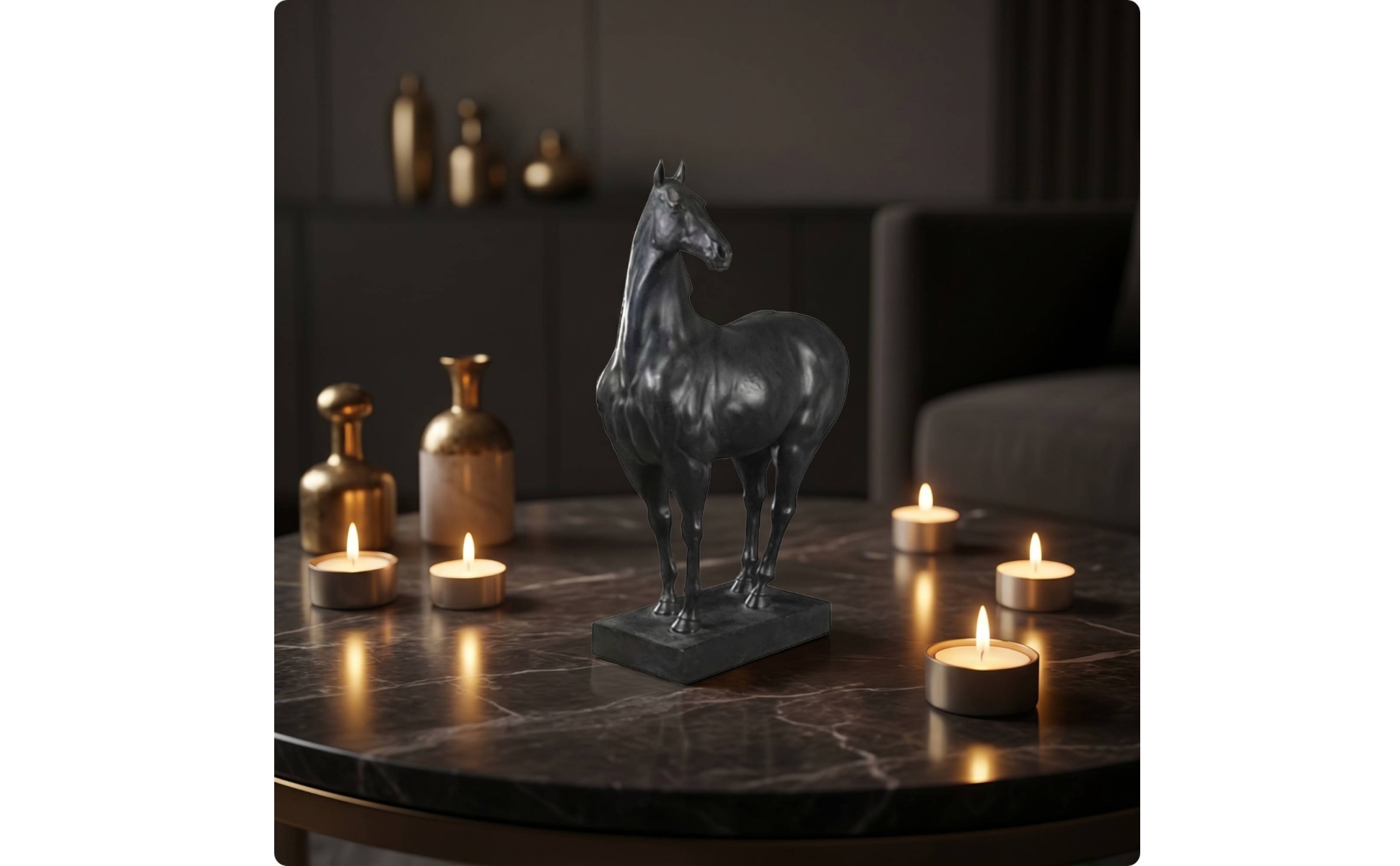 Horse Statue with Base Tabletop Horse Art Sculpture Glossy for Entryway, Office