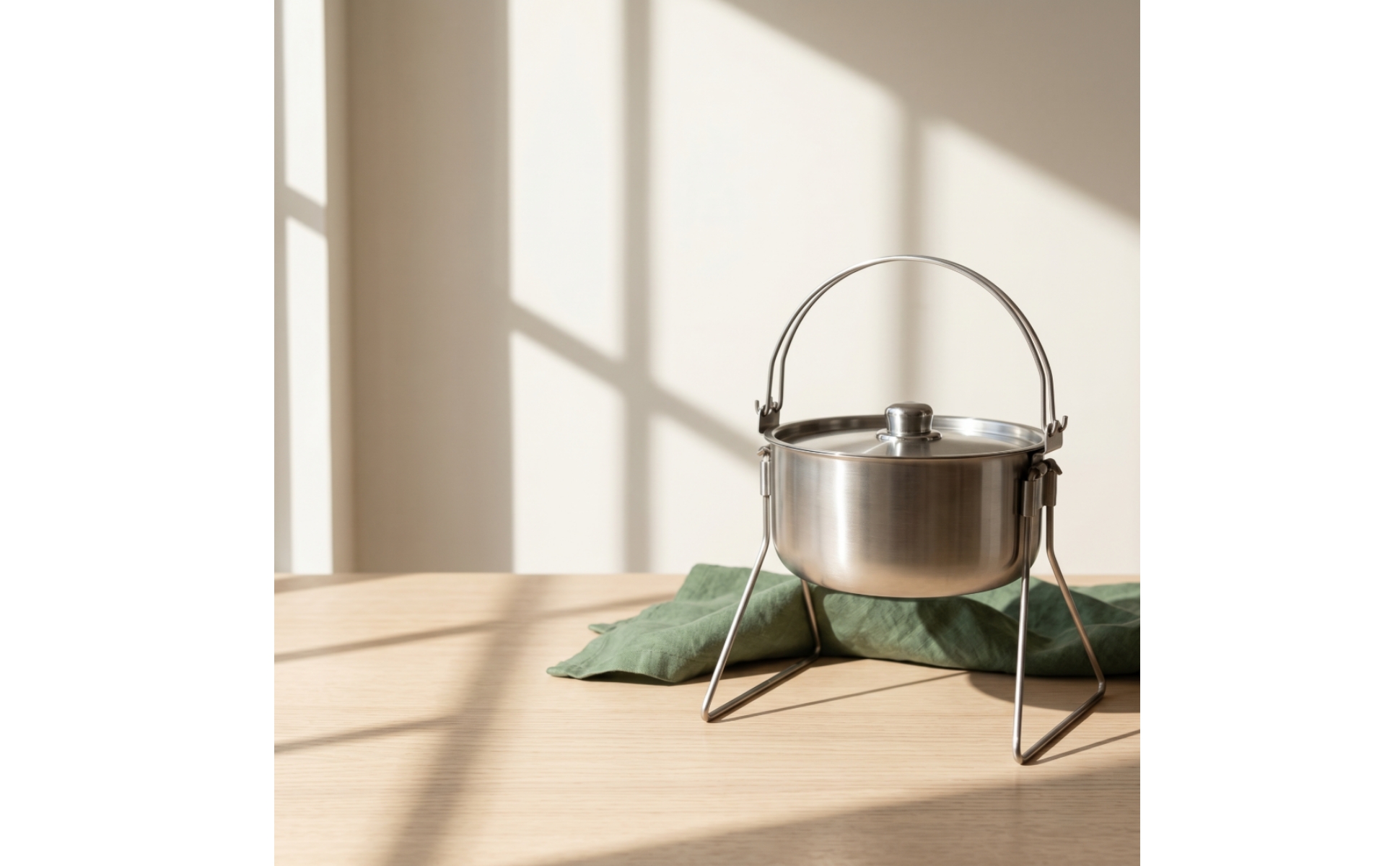 Pot with Tripod Frame Stainless Steel Camping Pot with Lid Brushed for Bushcraft