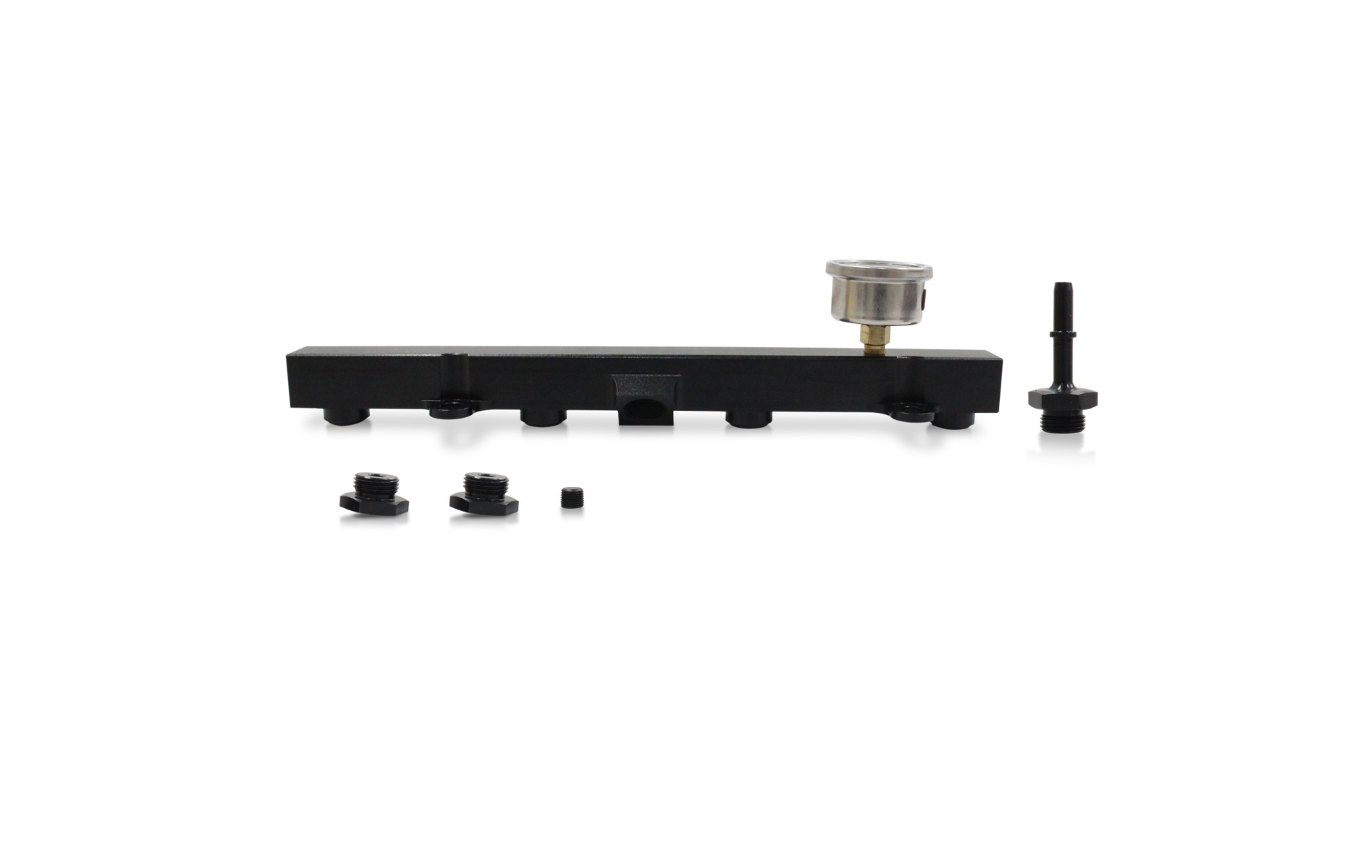 Fuel Rail with Gauge and Fittings Black Fuel Rail with Fittings Aluminum