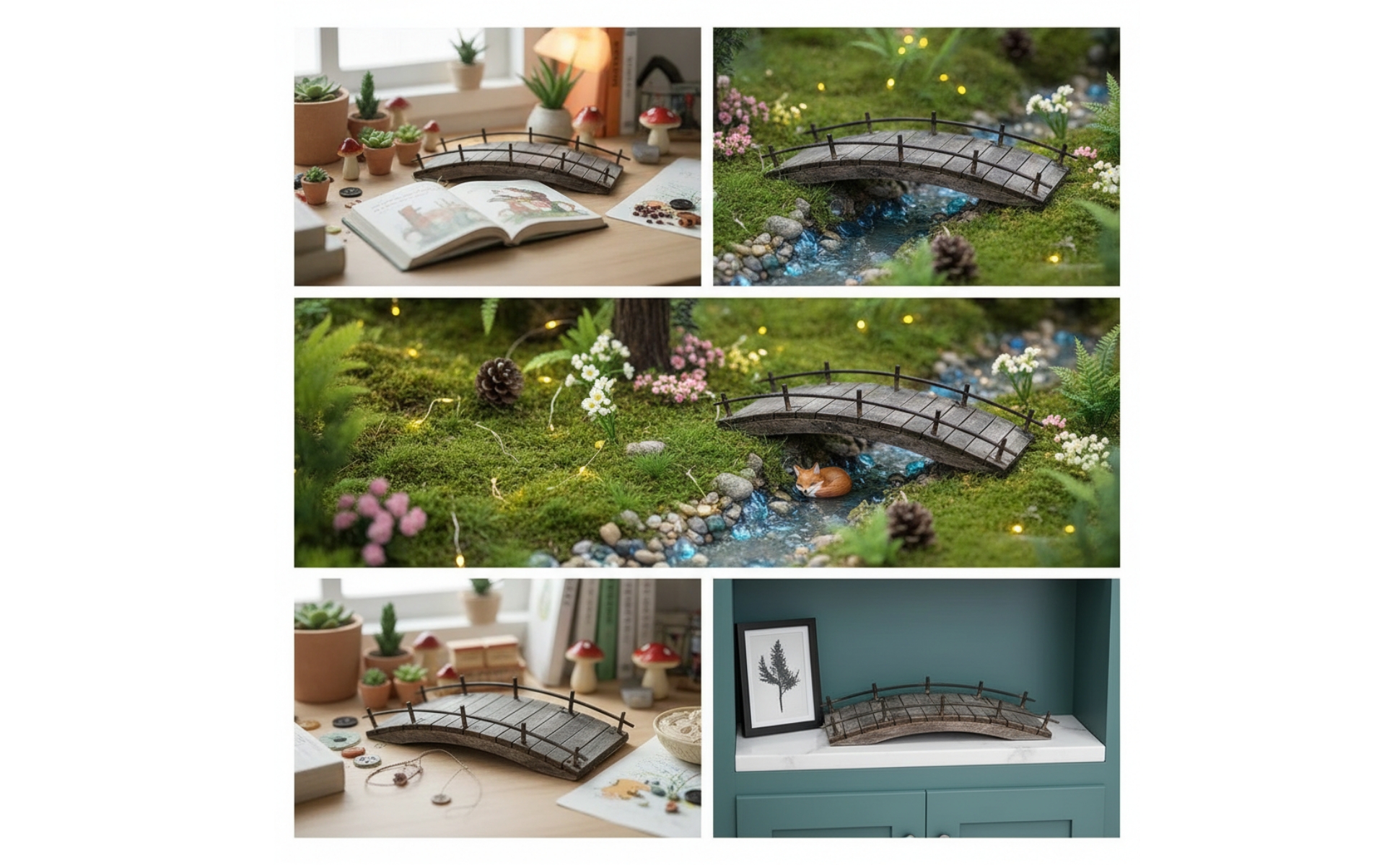 Miniatur-Holzbrücke winzig Miniaturbrücke mit Geländer bogenförmig