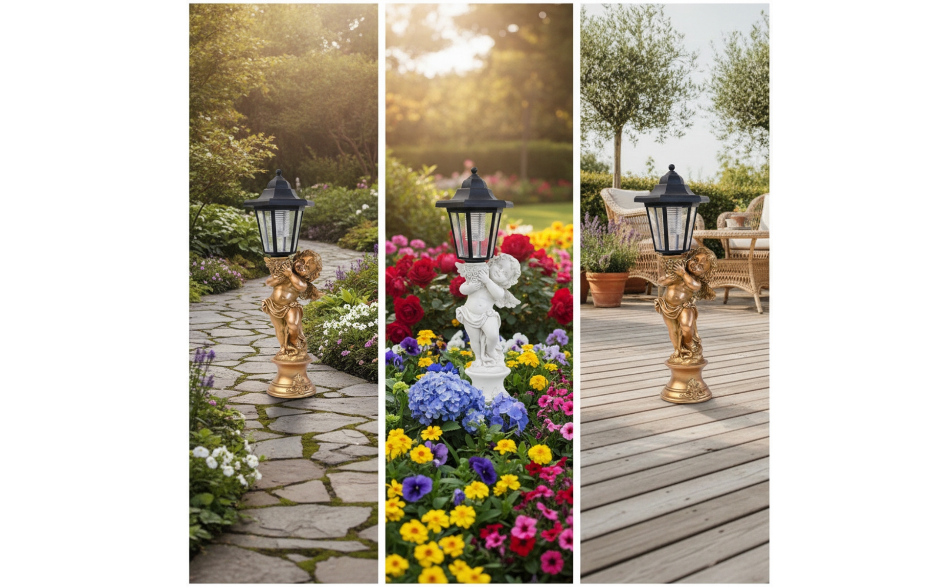 Cherub Statue with Lantern Resin Angel Statue with Lantern Weather-Resistant