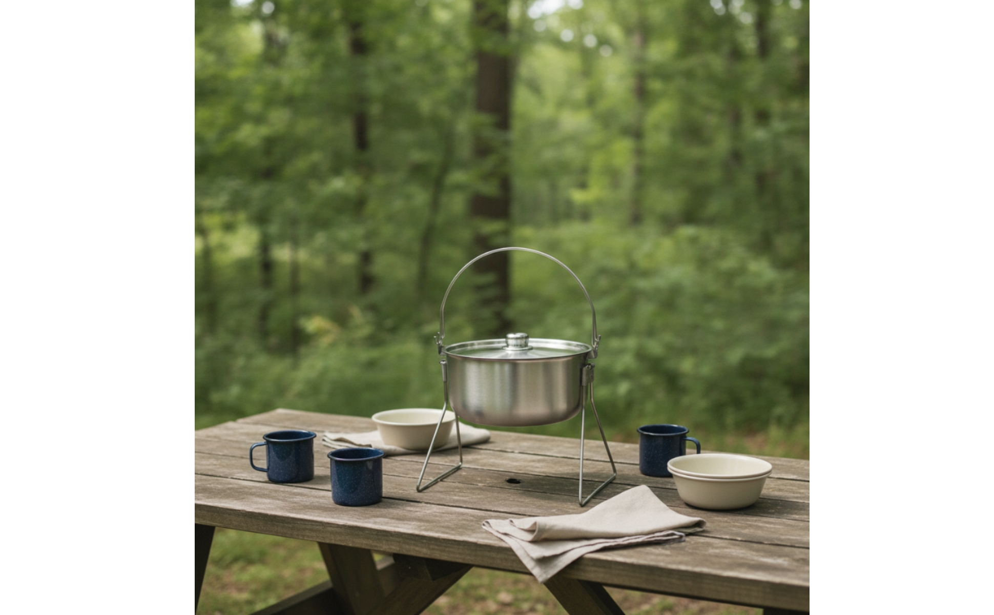 Pot with Tripod Frame Stainless Steel Camping Pot with Lid Brushed for Bushcraft