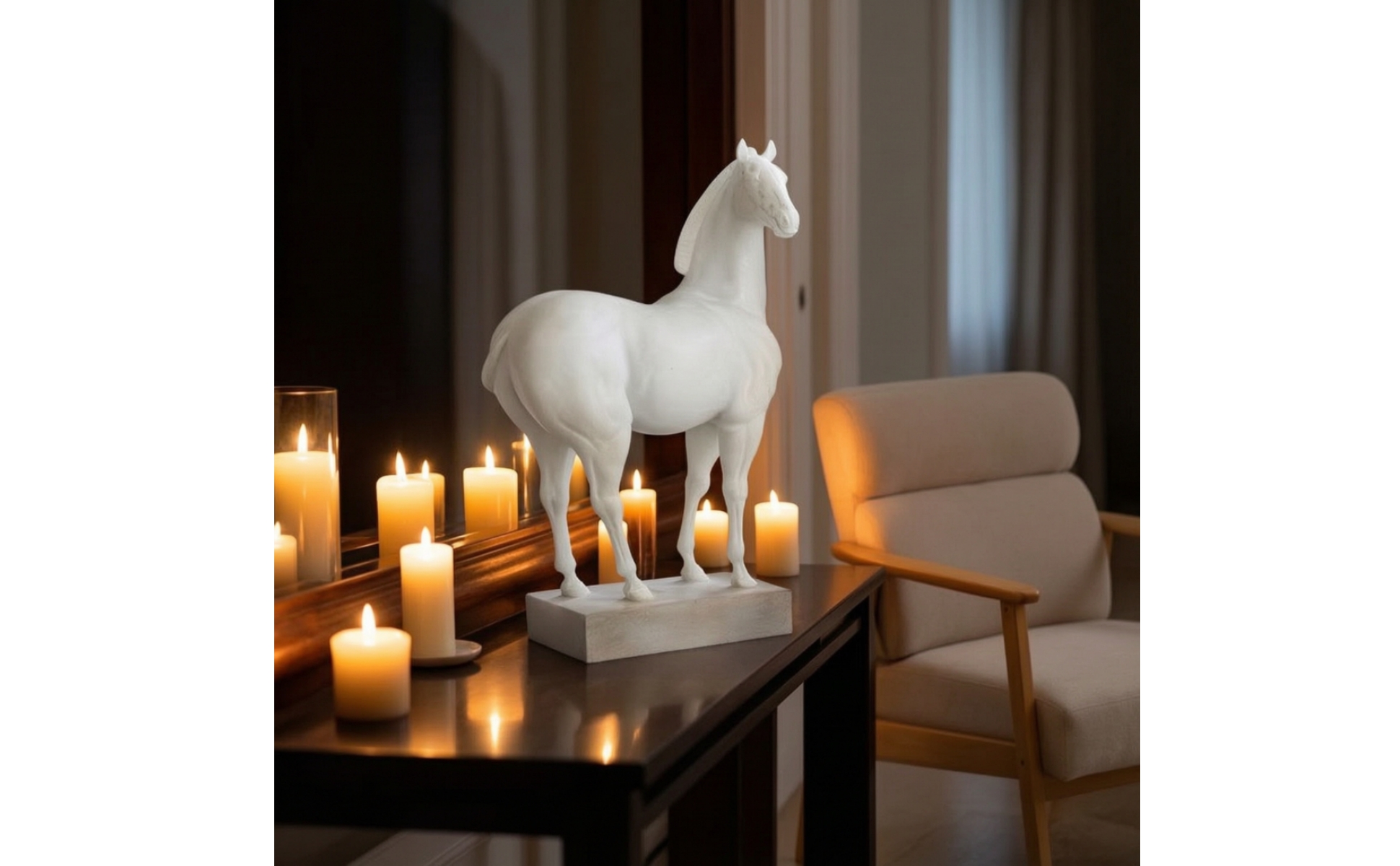 Horse Statue with Base Tabletop Horse Art Sculpture Glossy for Entryway, Office