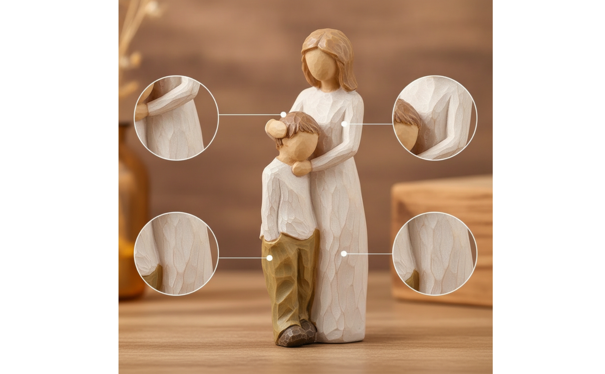 Mutter-Kind-Figur aus Harz Dekofigur mit Holzoptik dekorativ für Mütter, Sammler