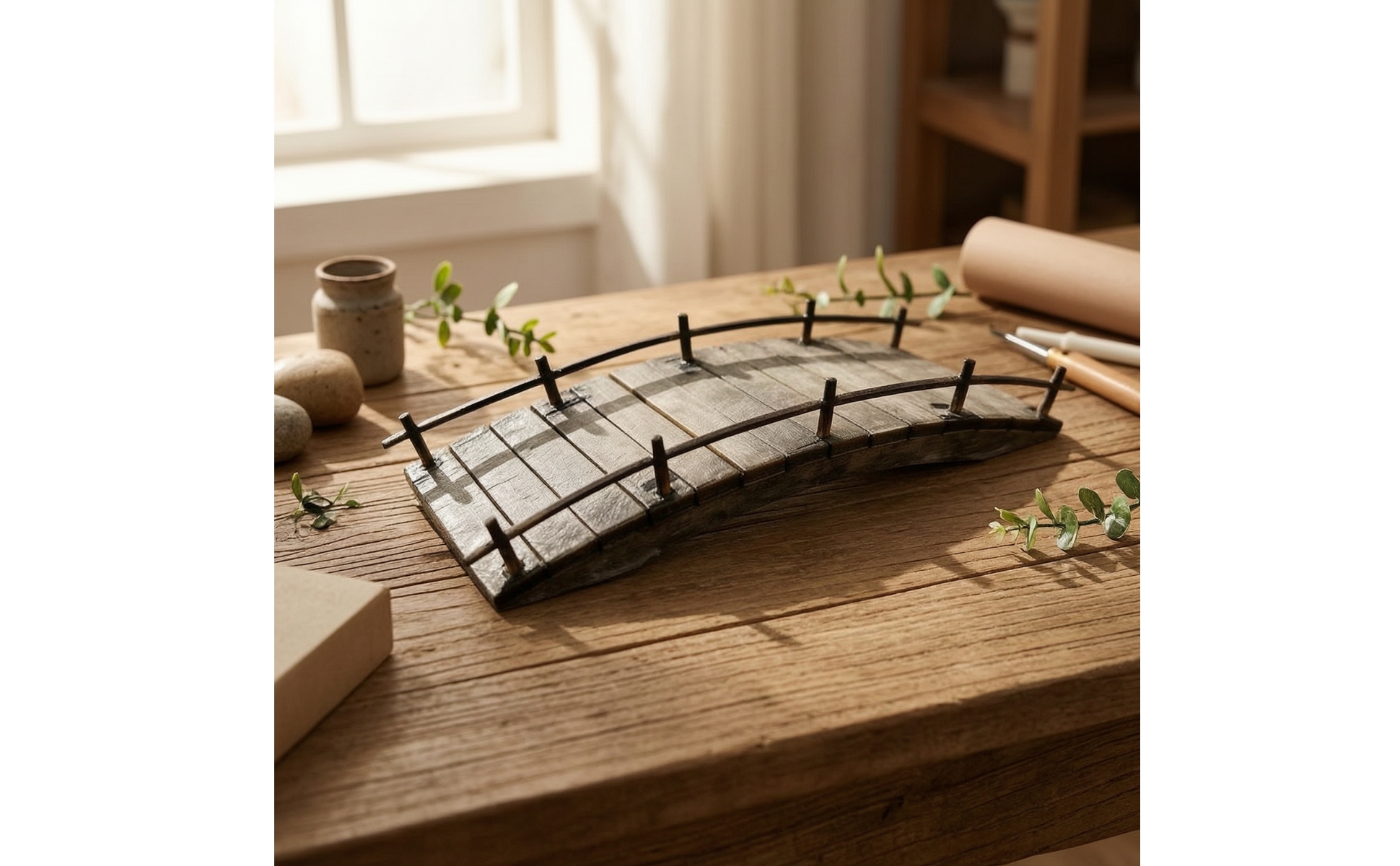 Miniatur-Holzbrücke winzig Miniaturbrücke mit Geländer bogenförmig