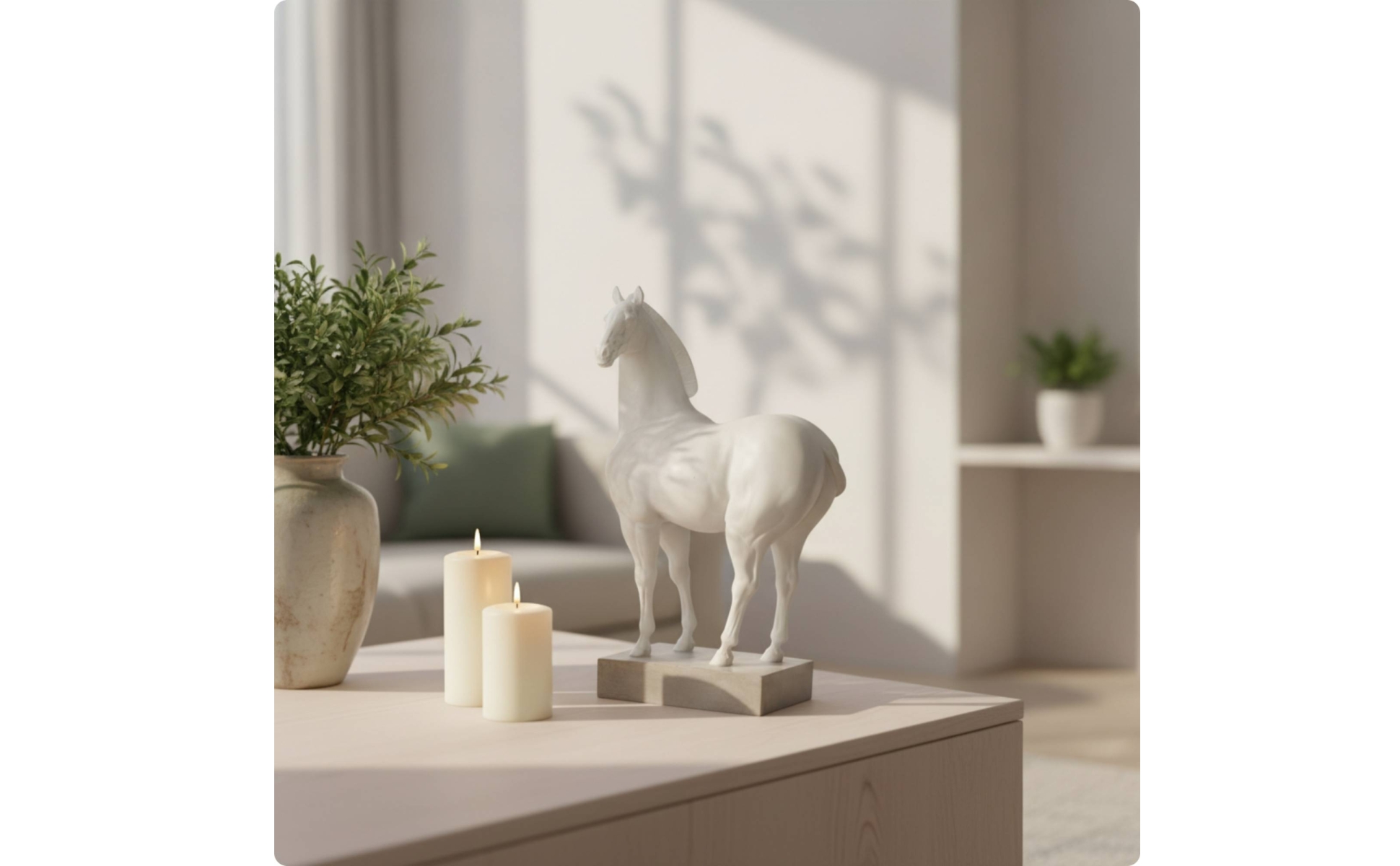 Horse Statue with Base Tabletop Horse Art Sculpture Glossy for Entryway, Office