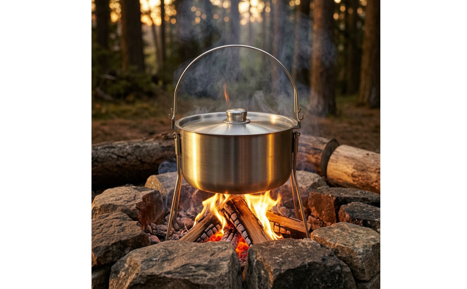 Pot with Tripod Frame Stainless Steel Camping Pot with Lid Brushed for Bushcraft