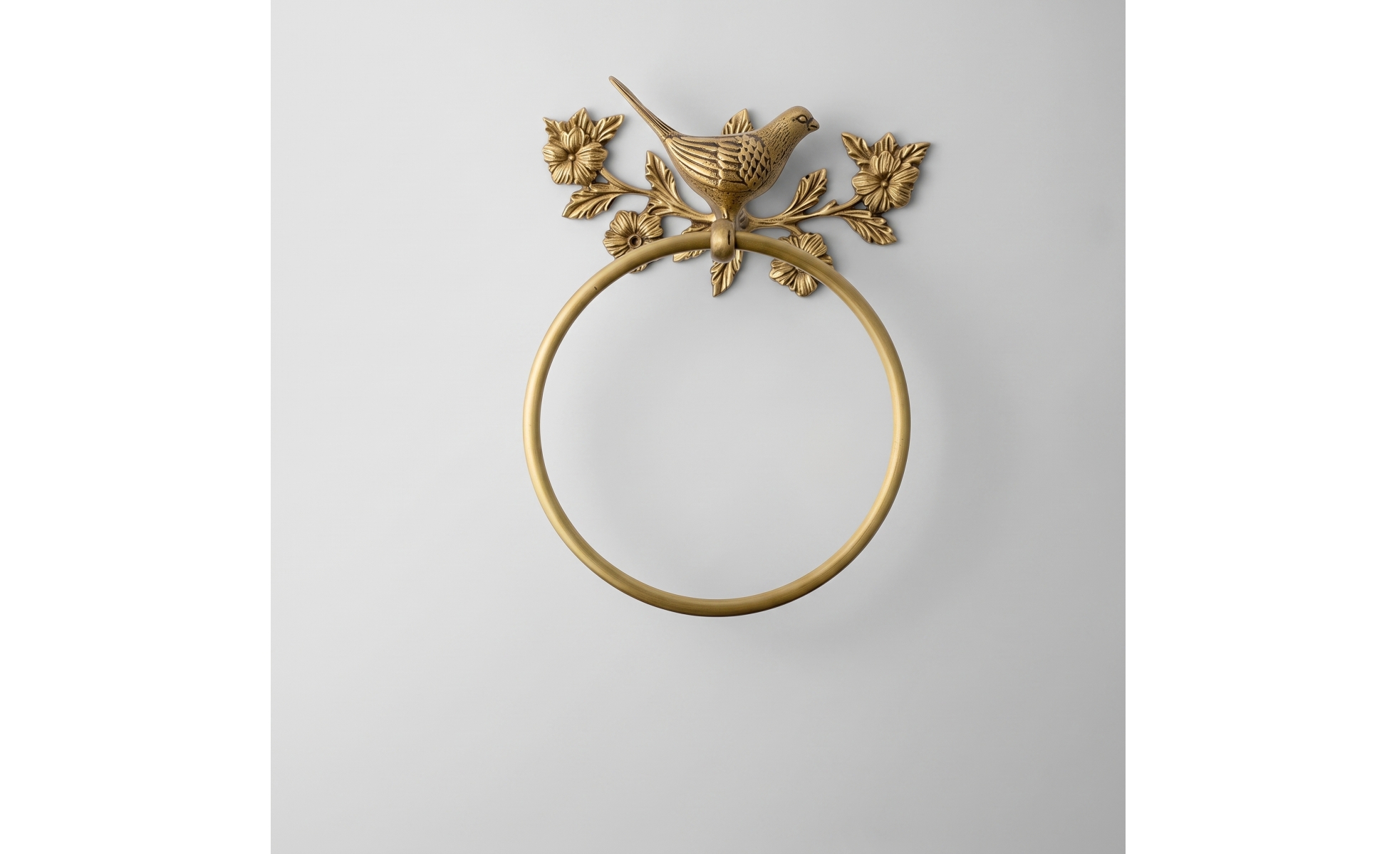 Towel Holder with Bird and Floral Motif Brass-Toned for Bathroom, Guest Washroom