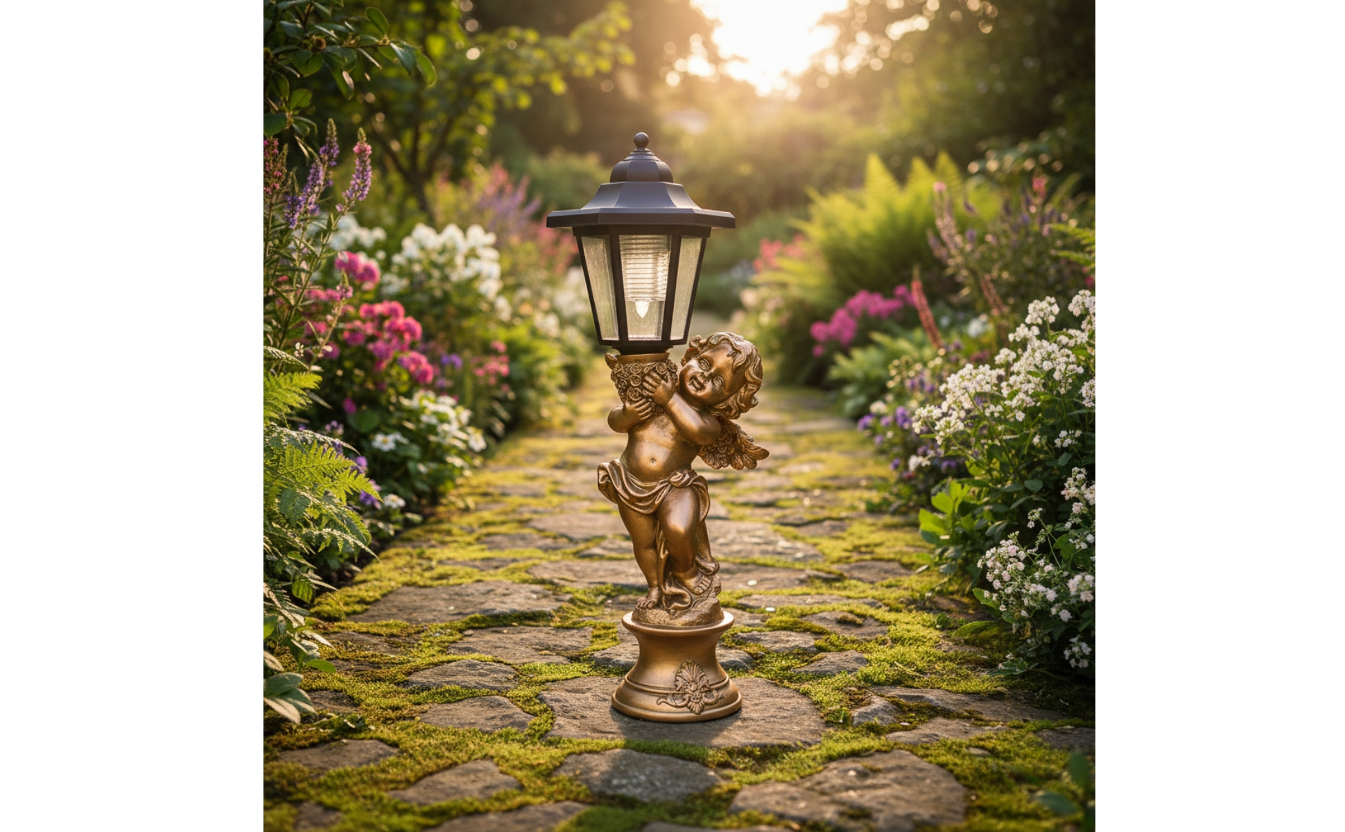 Cherub Statue with Lantern Resin Angel Statue with Lantern Weather-Resistant