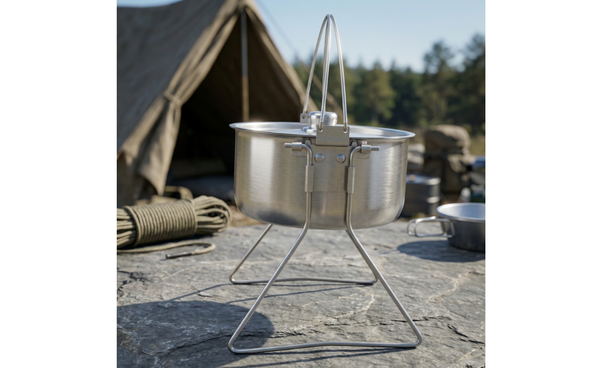 Pot with Tripod Frame Stainless Steel Camping Pot with Lid Brushed for Bushcraft