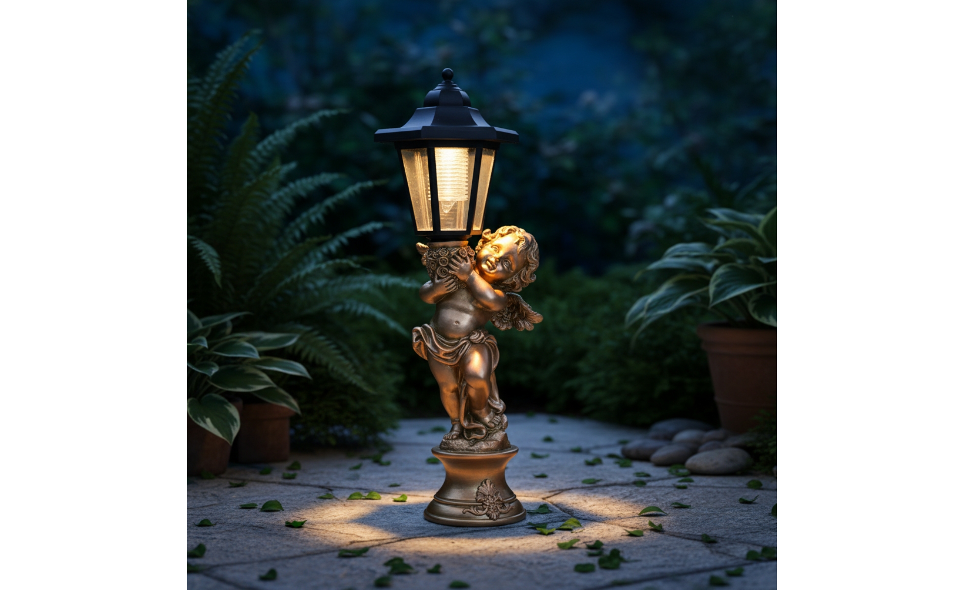Cherub Statue with Lantern Resin Angel Statue with Lantern Weather-Resistant