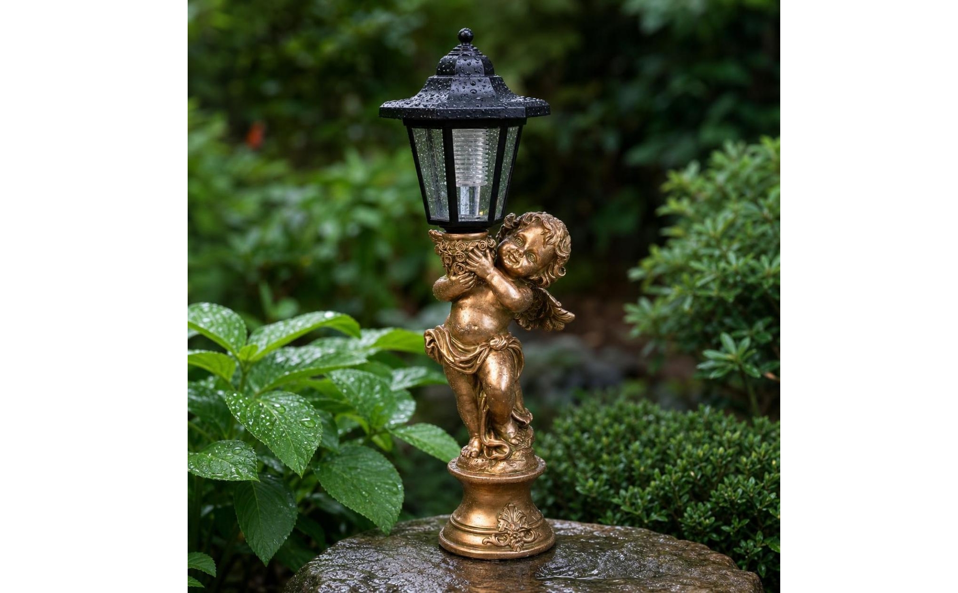 Cherub Statue with Lantern Resin Angel Statue with Lantern Weather-Resistant