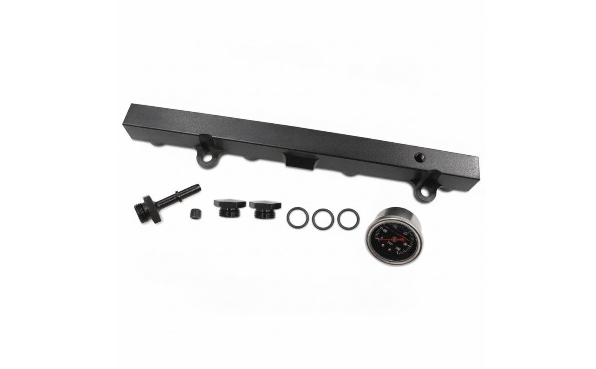 Fuel Rail with Gauge and Fittings Black Fuel Rail with Fittings Aluminum